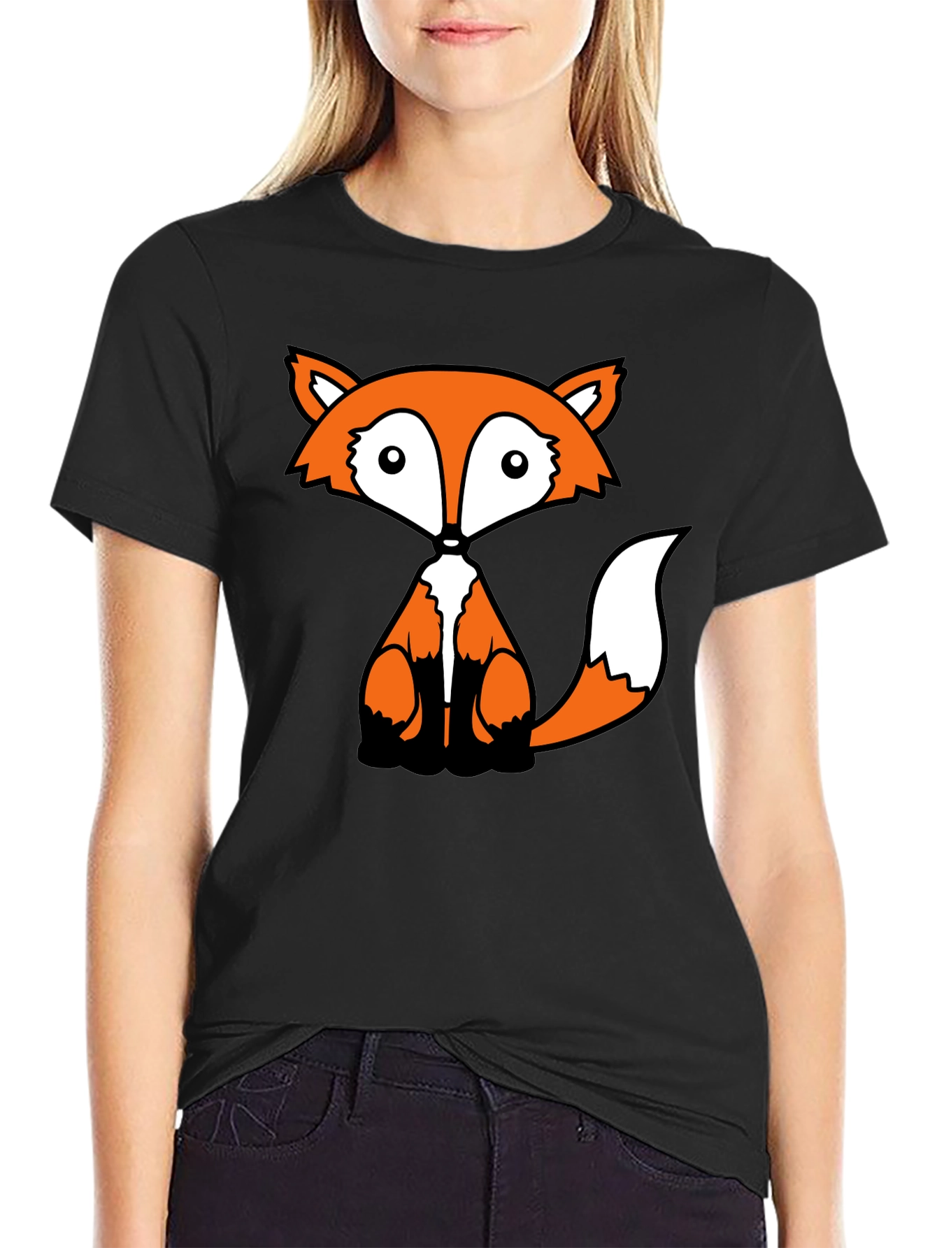 Fox Graphic Black T-Shirt - Cute Cartoon Animal Design