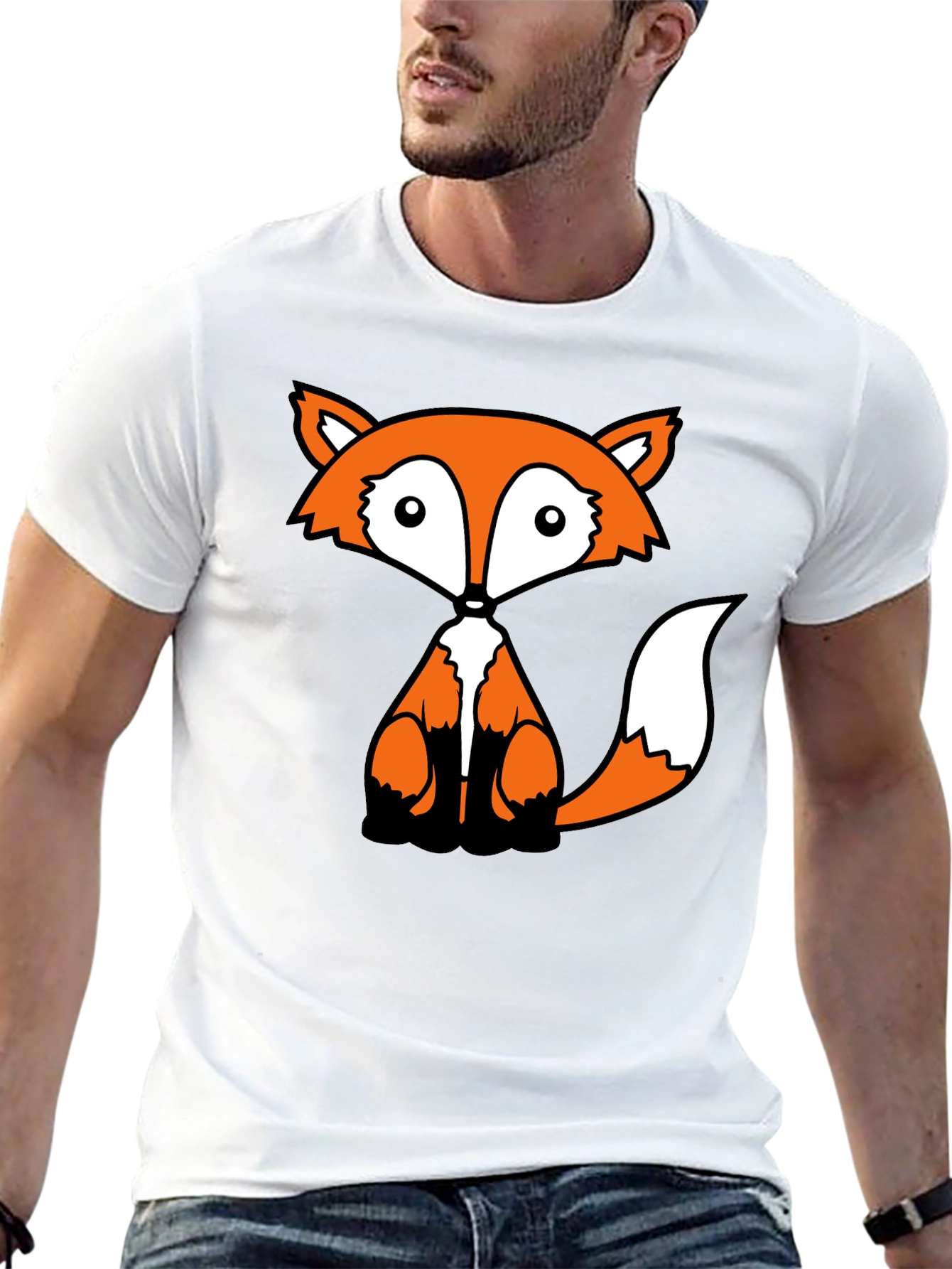 Fox Graphic Black T-Shirt - Cute Cartoon Animal Design