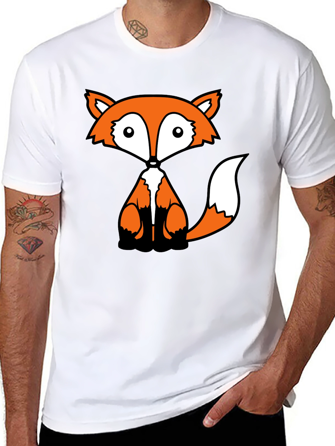 Fox Graphic Black T-Shirt - Cute Cartoon Animal Design