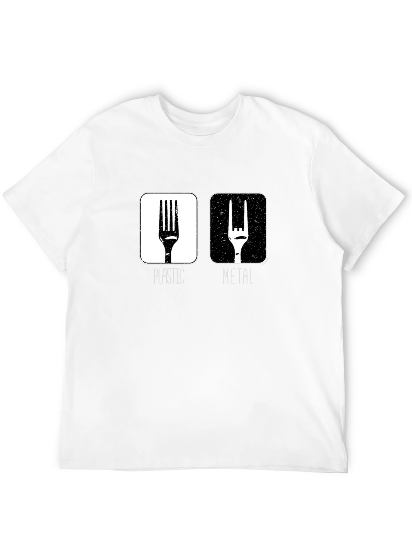 Funny Metal vs. Plastic Fork Graphic T-Shirt