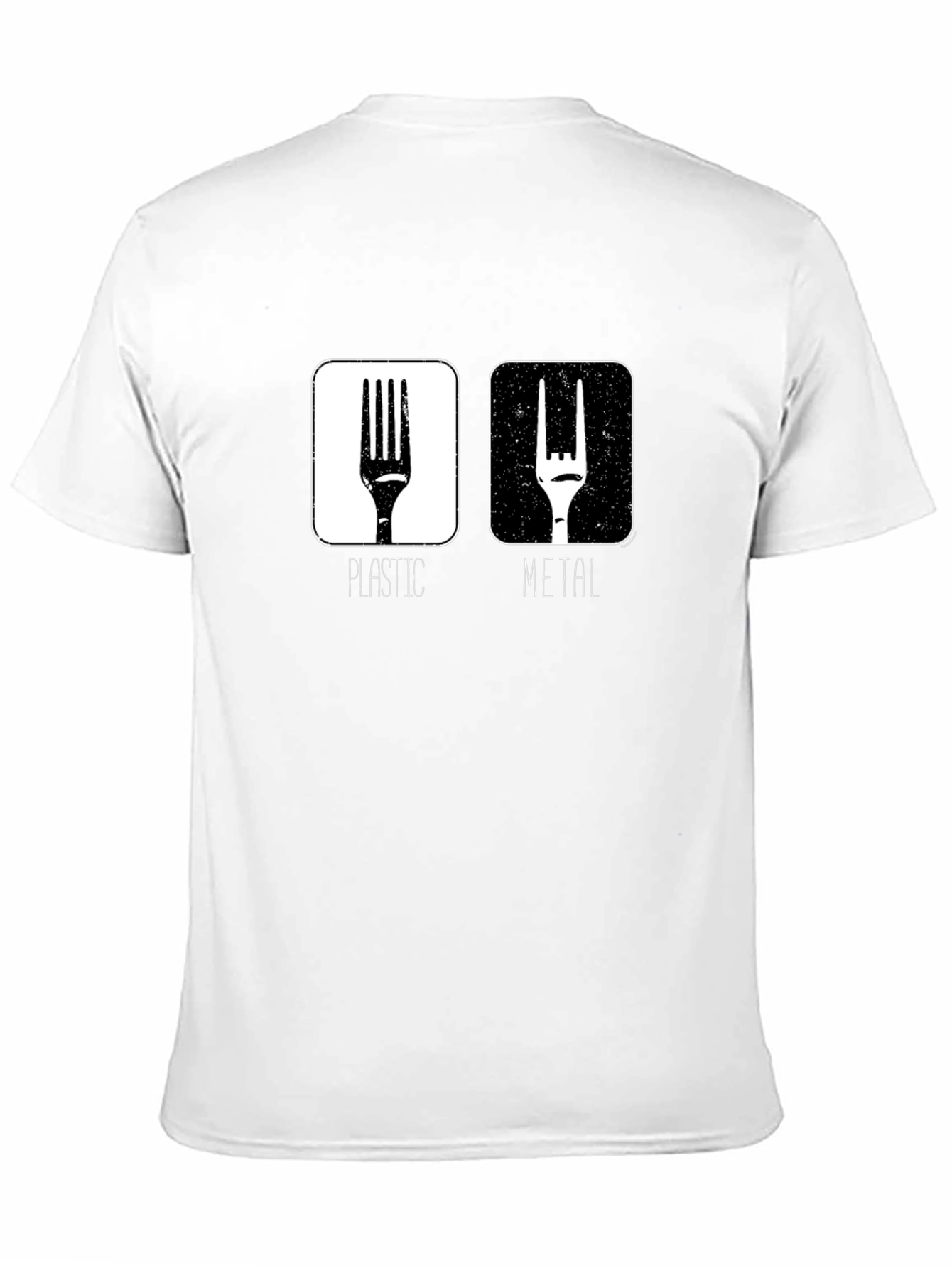 Funny Metal vs. Plastic Fork Graphic T-Shirt
