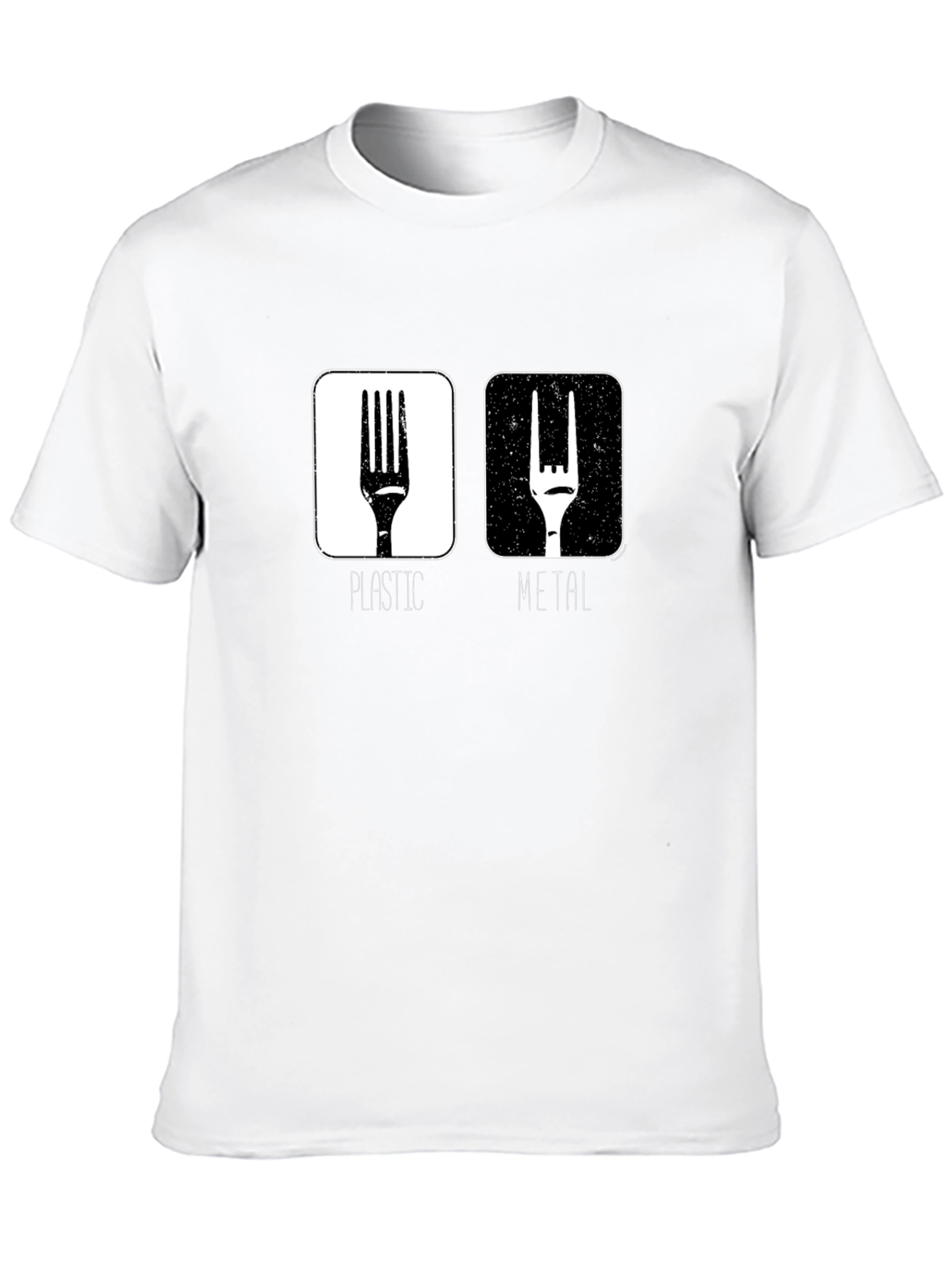 Funny Metal vs. Plastic Fork Graphic T-Shirt