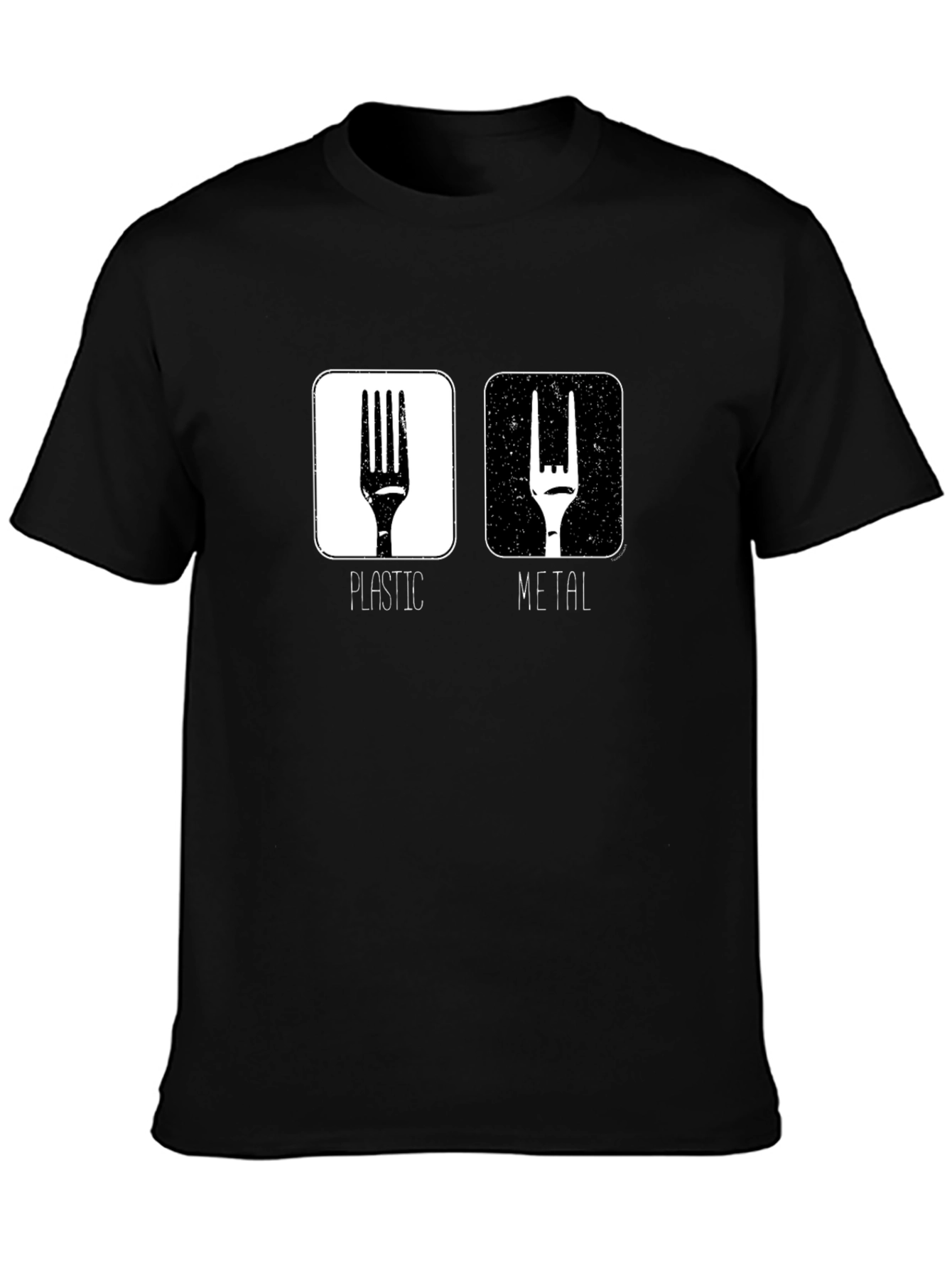 Funny Metal vs. Plastic Fork Graphic T-Shirt