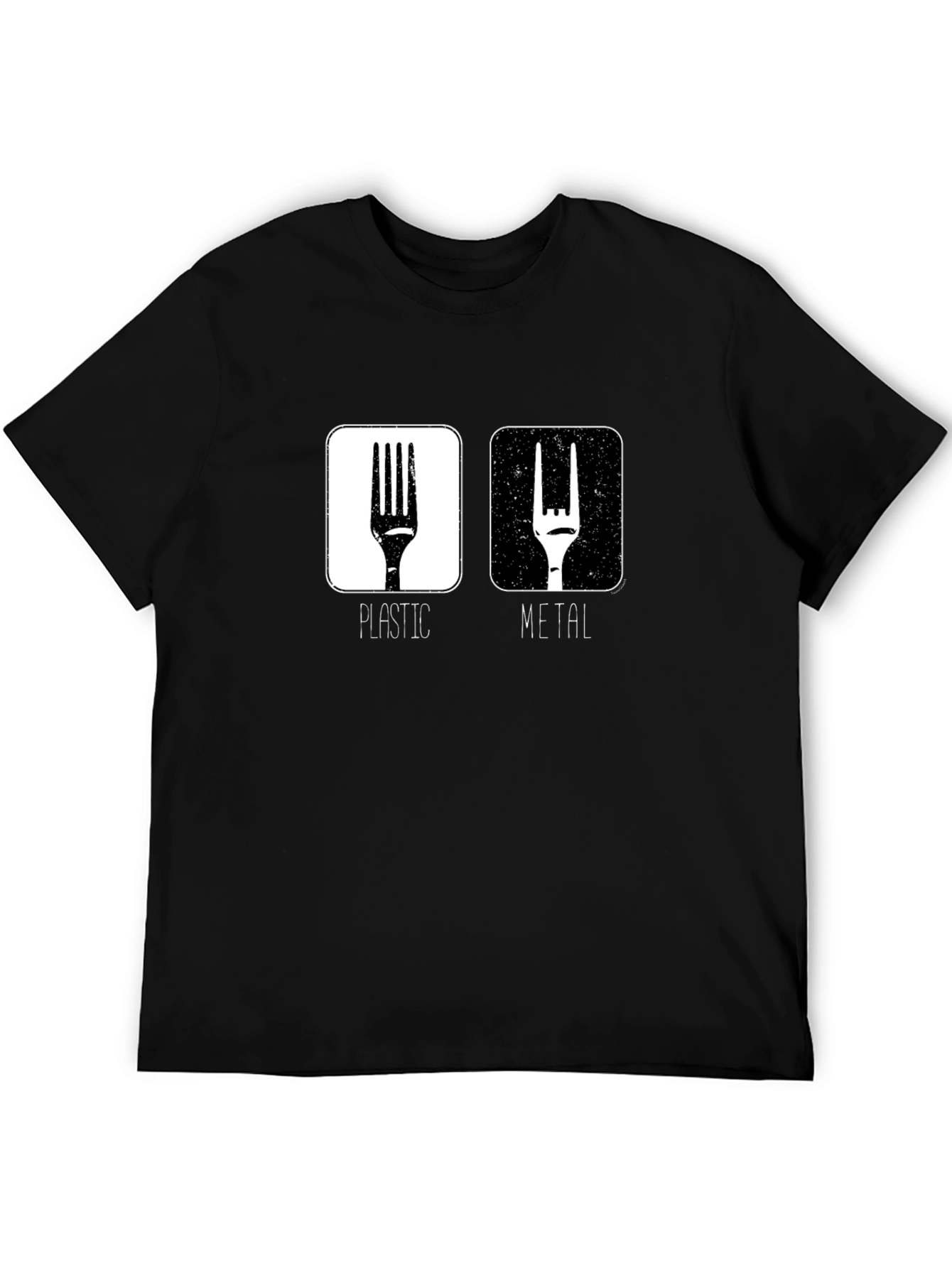 Funny Metal vs. Plastic Fork Graphic T-Shirt