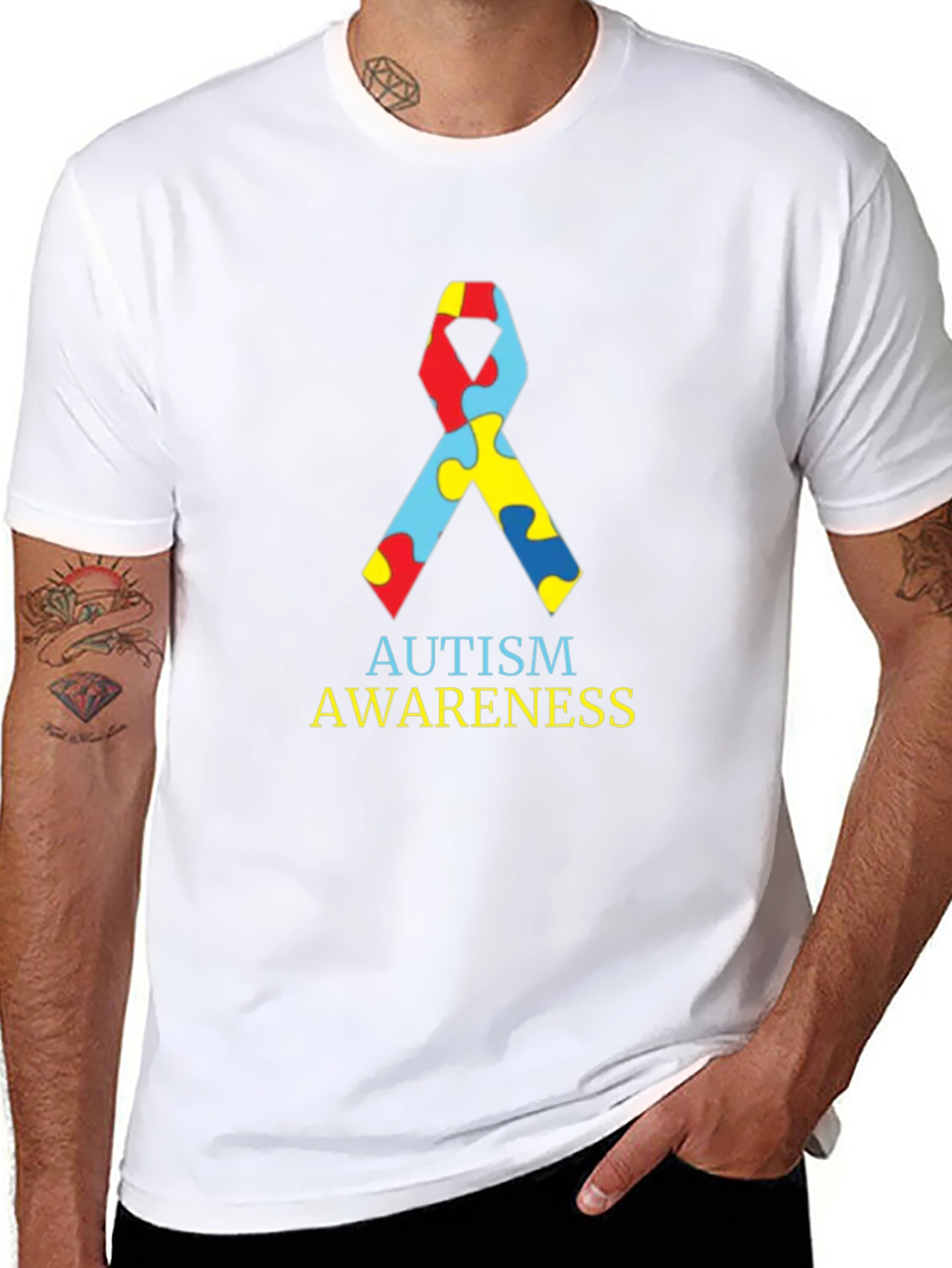 Autism Awareness Ribbon Black T-Shirt