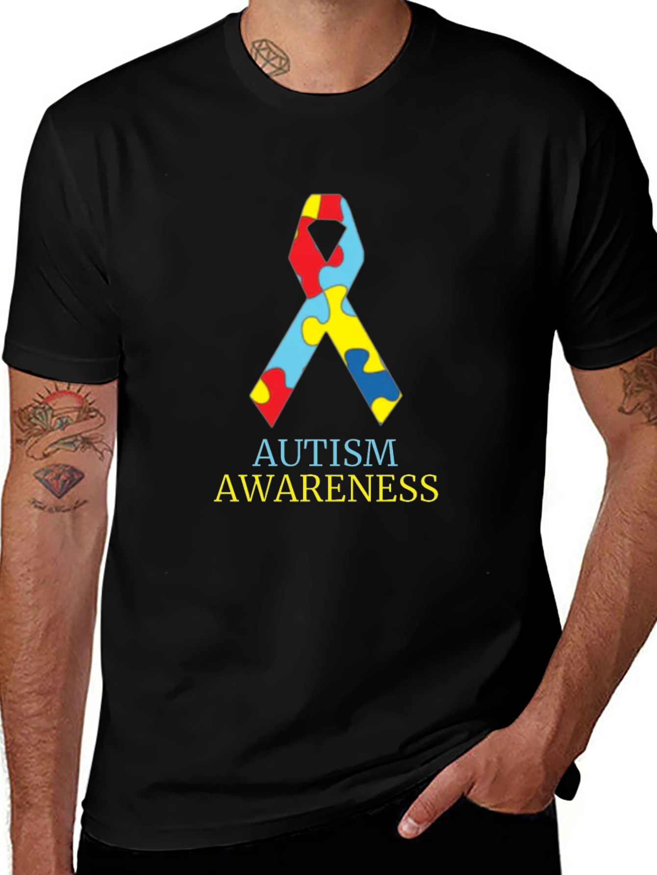 Autism Awareness Ribbon Black T-Shirt