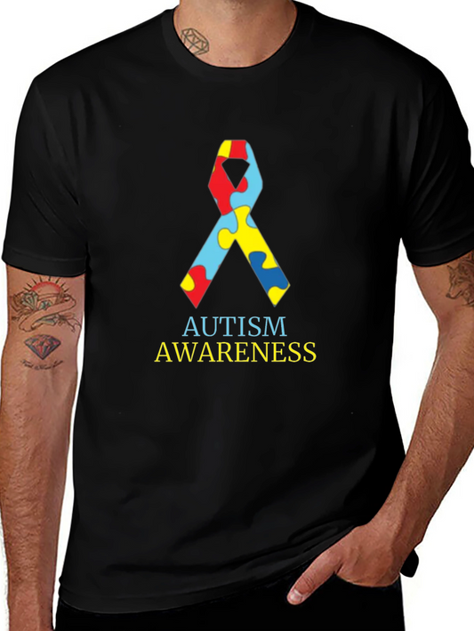 Autism Awareness Ribbon Black T-Shirt