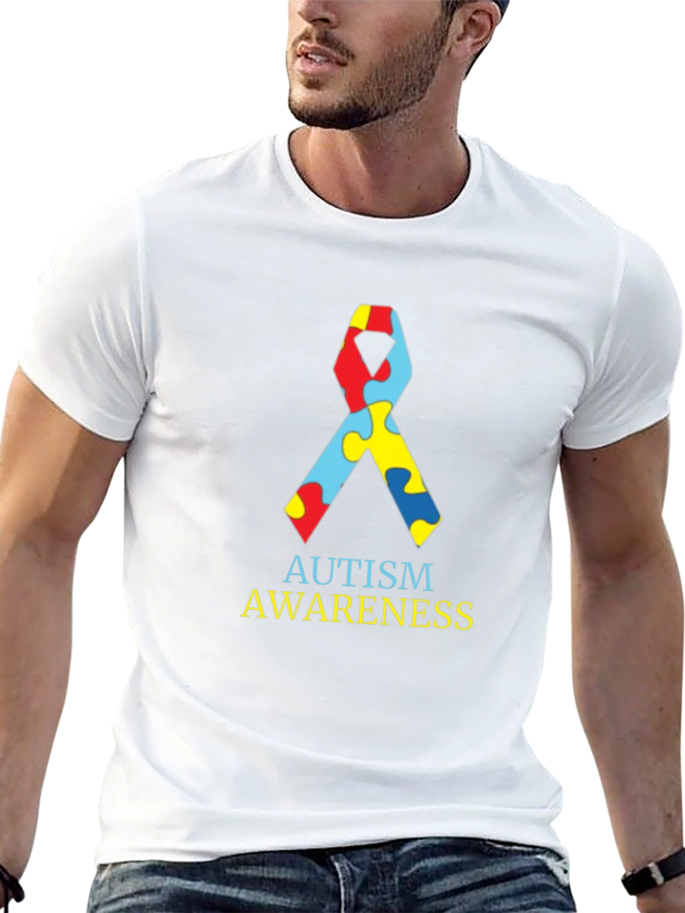 Autism Awareness Ribbon Black T-Shirt