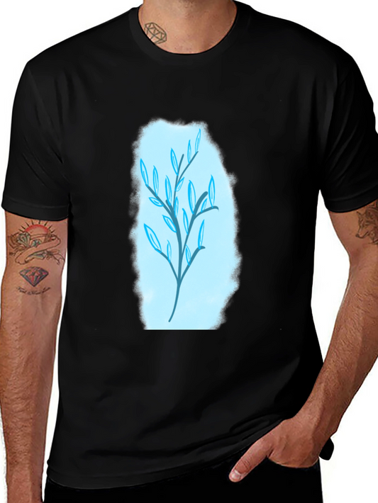 Stylish Black T-Shirt with Blue Leaf Design
