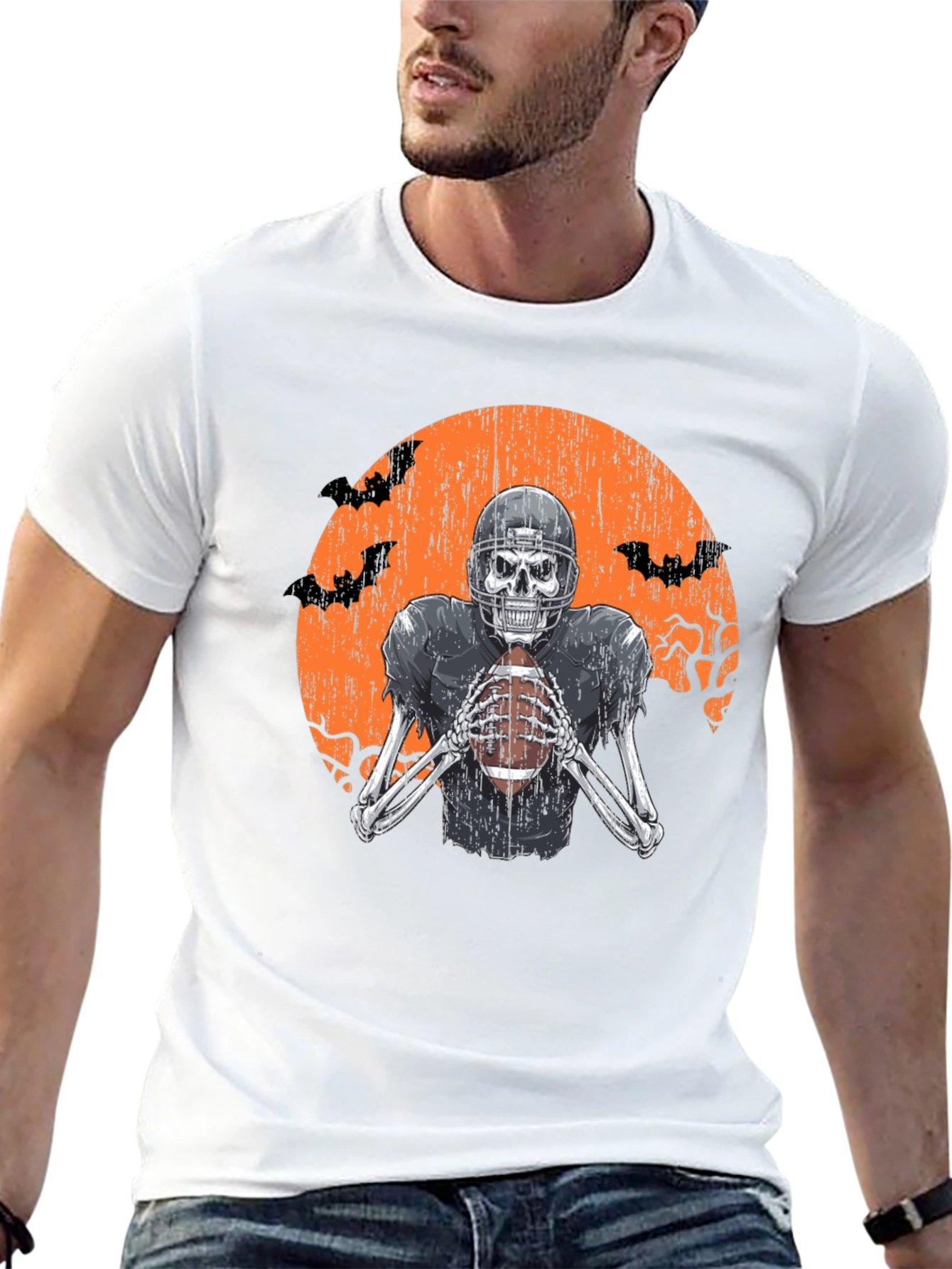 Skeleton Football Player Halloween T-Shirt