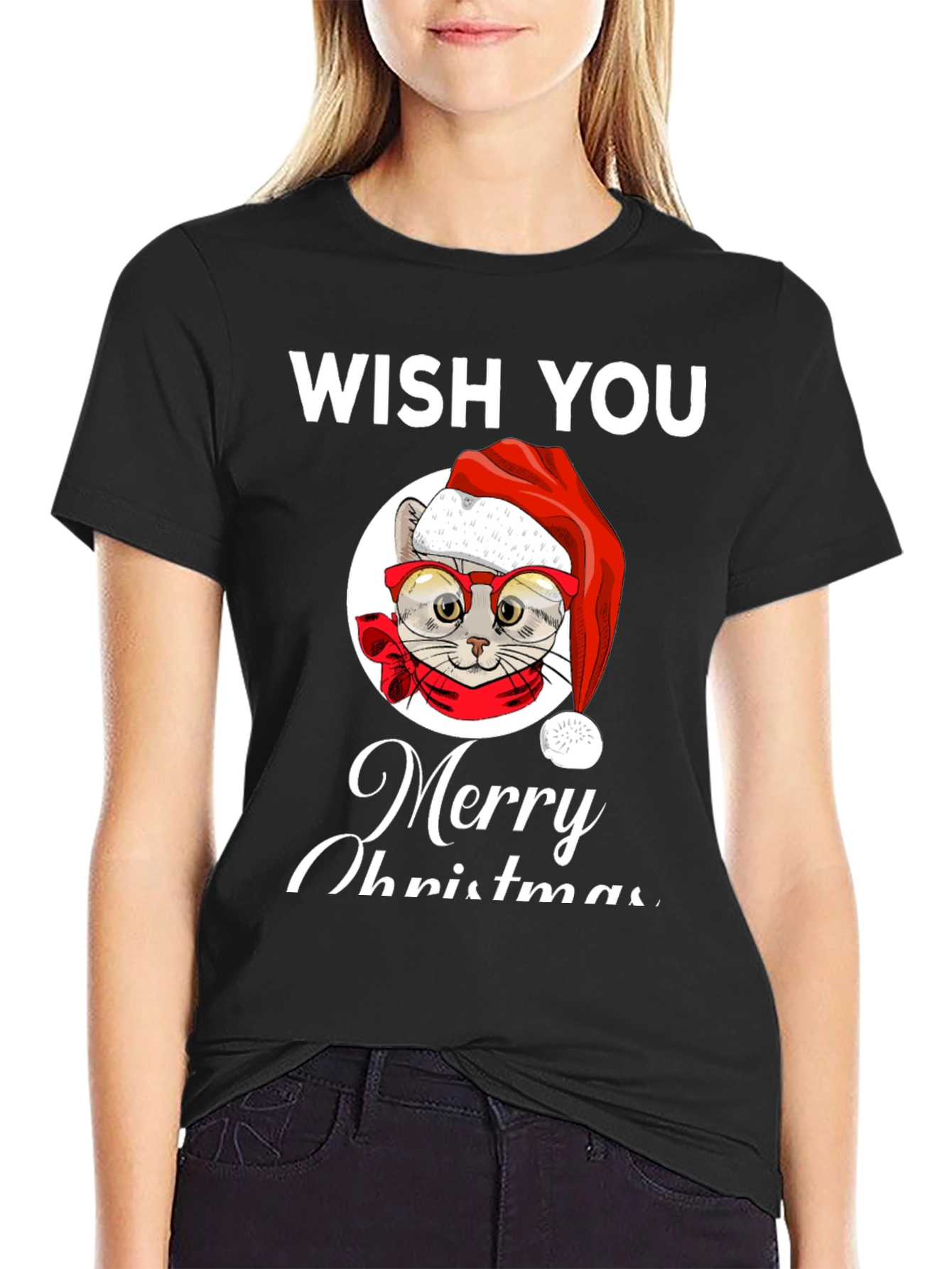 Wish You Merry Christmas Cat T-Shirt