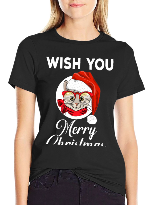 Wish You Merry Christmas Cat T-Shirt