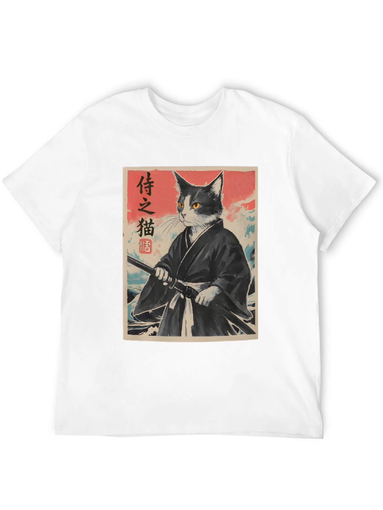 Samurai Cat Graphic Tee - Japanese Art Shirt