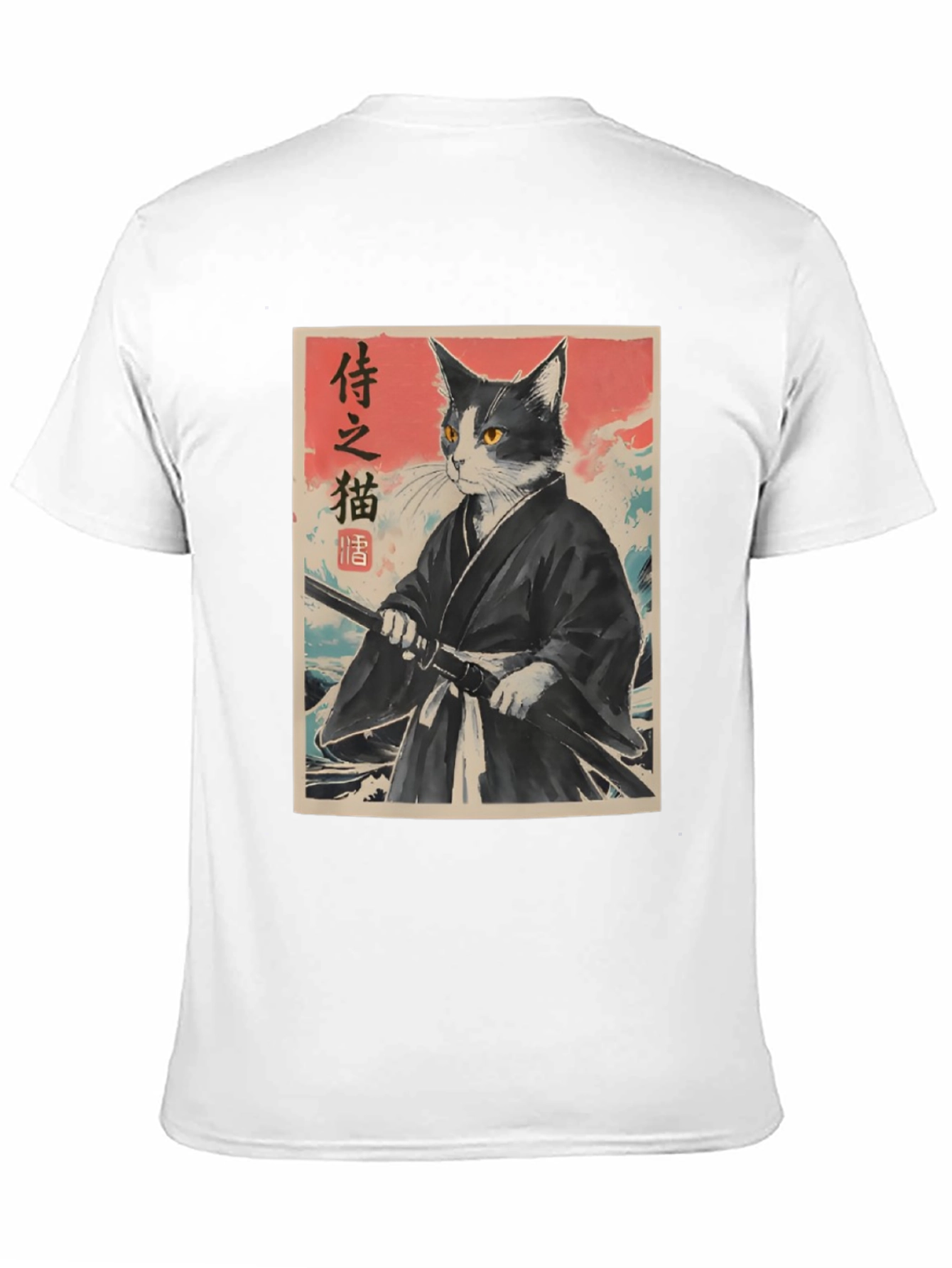 Samurai Cat Graphic Tee - Japanese Art Shirt