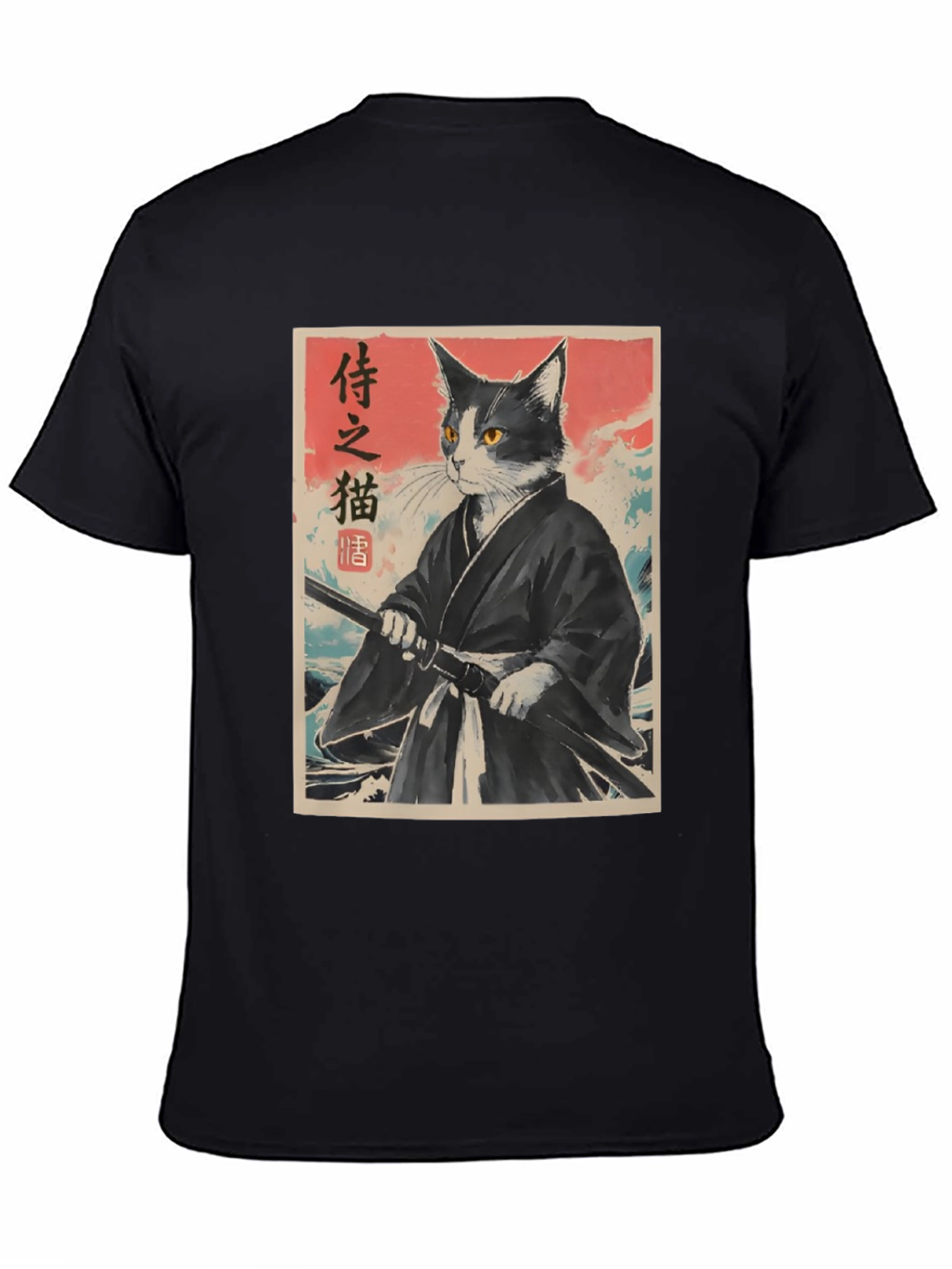 Samurai Cat Graphic Tee - Japanese Art Shirt