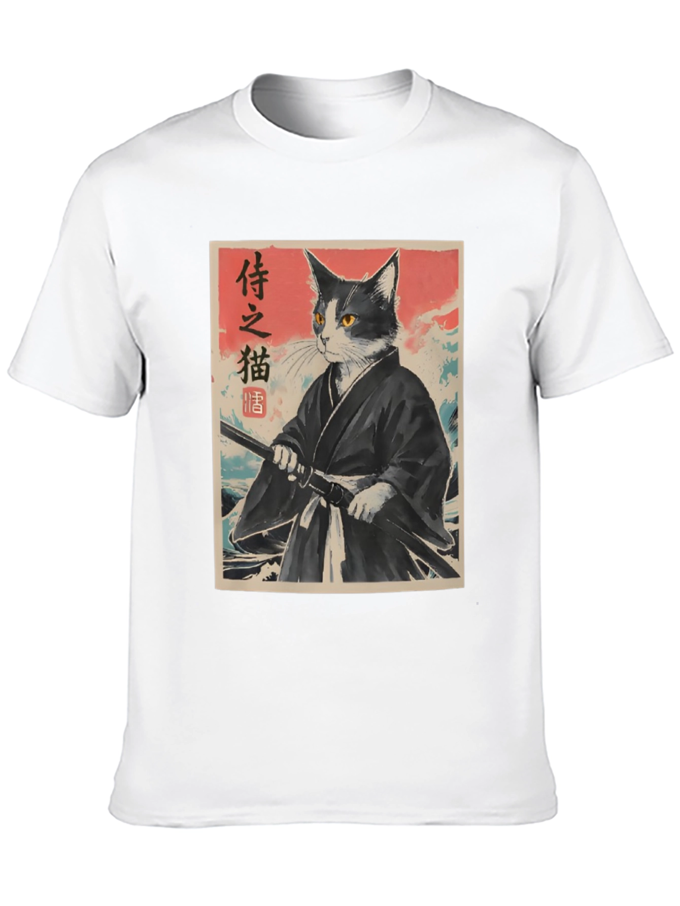 Samurai Cat Graphic Tee - Japanese Art Shirt