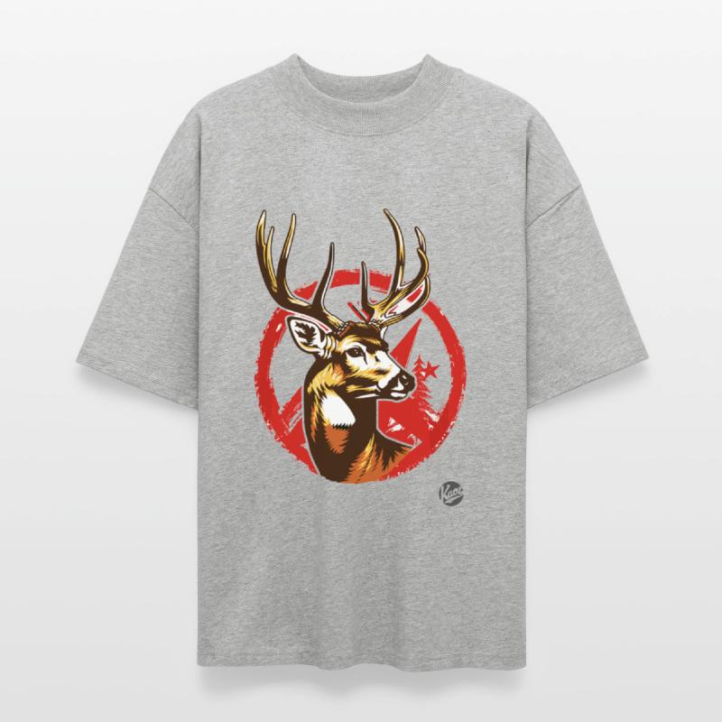 Majestic Deer Head with Red Forest Circle