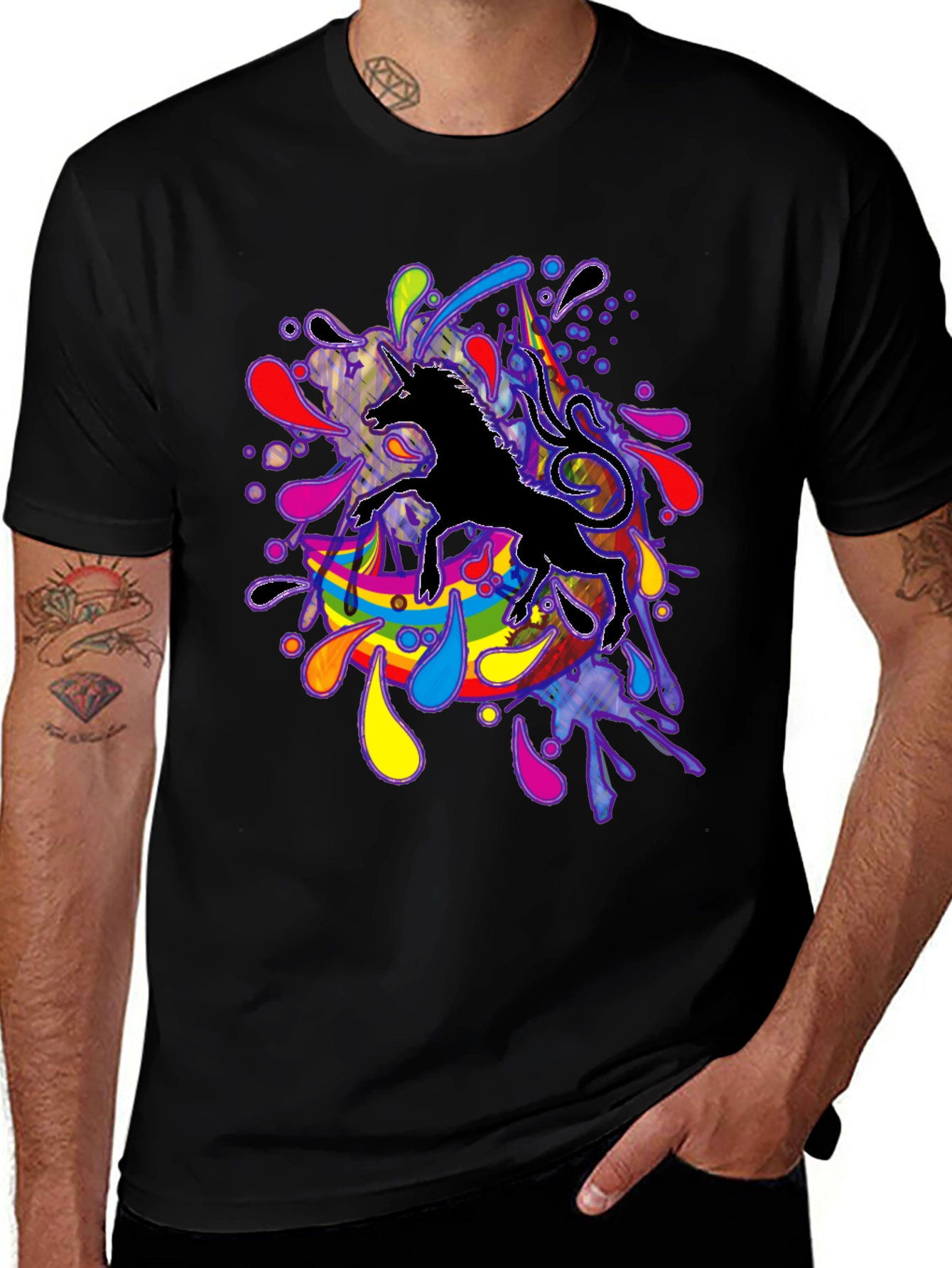 Unicorn Rainbow Splash T-Shirt - Black