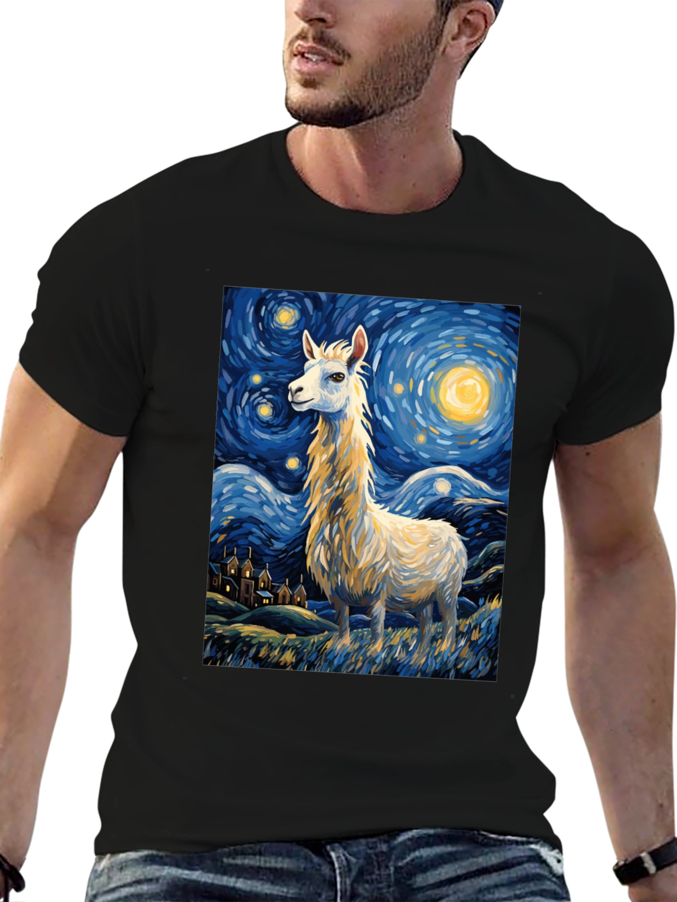 Starry Night Llama Tee - Artistic Comfort