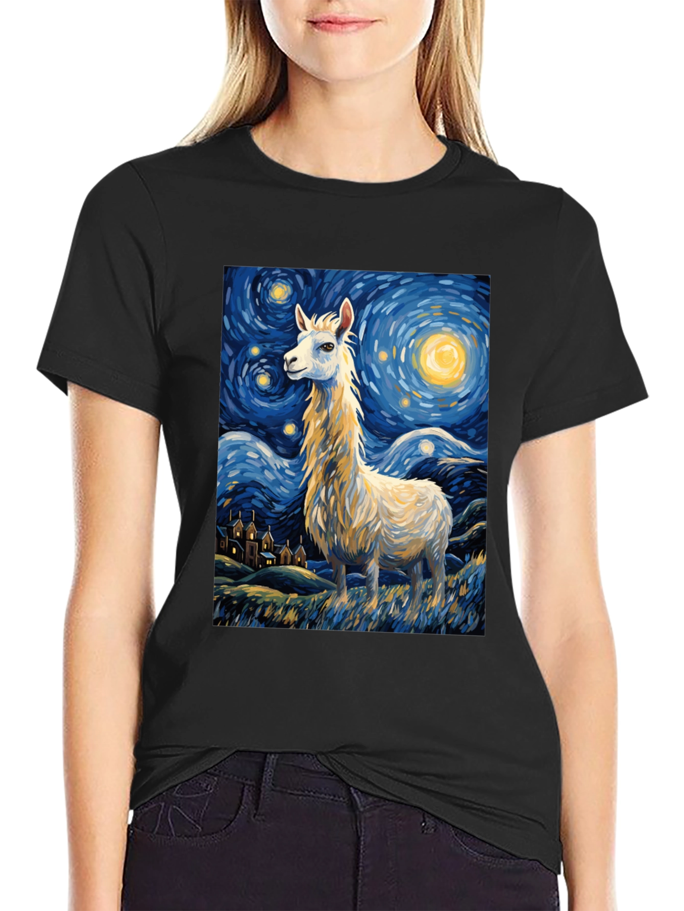 Starry Night Llama Tee - Artistic Comfort