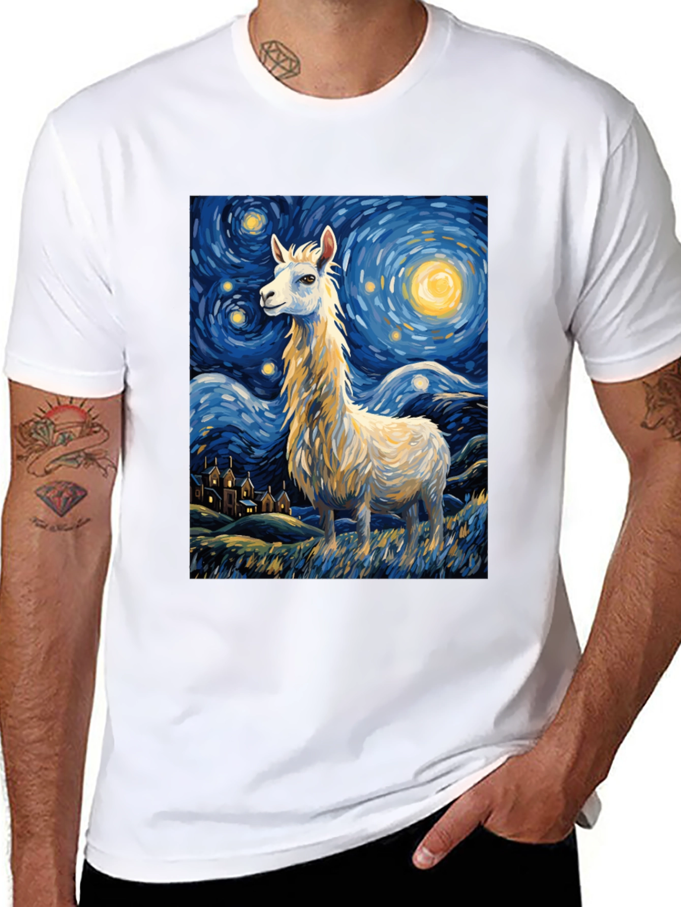 Starry Night Llama Tee - Artistic Comfort
