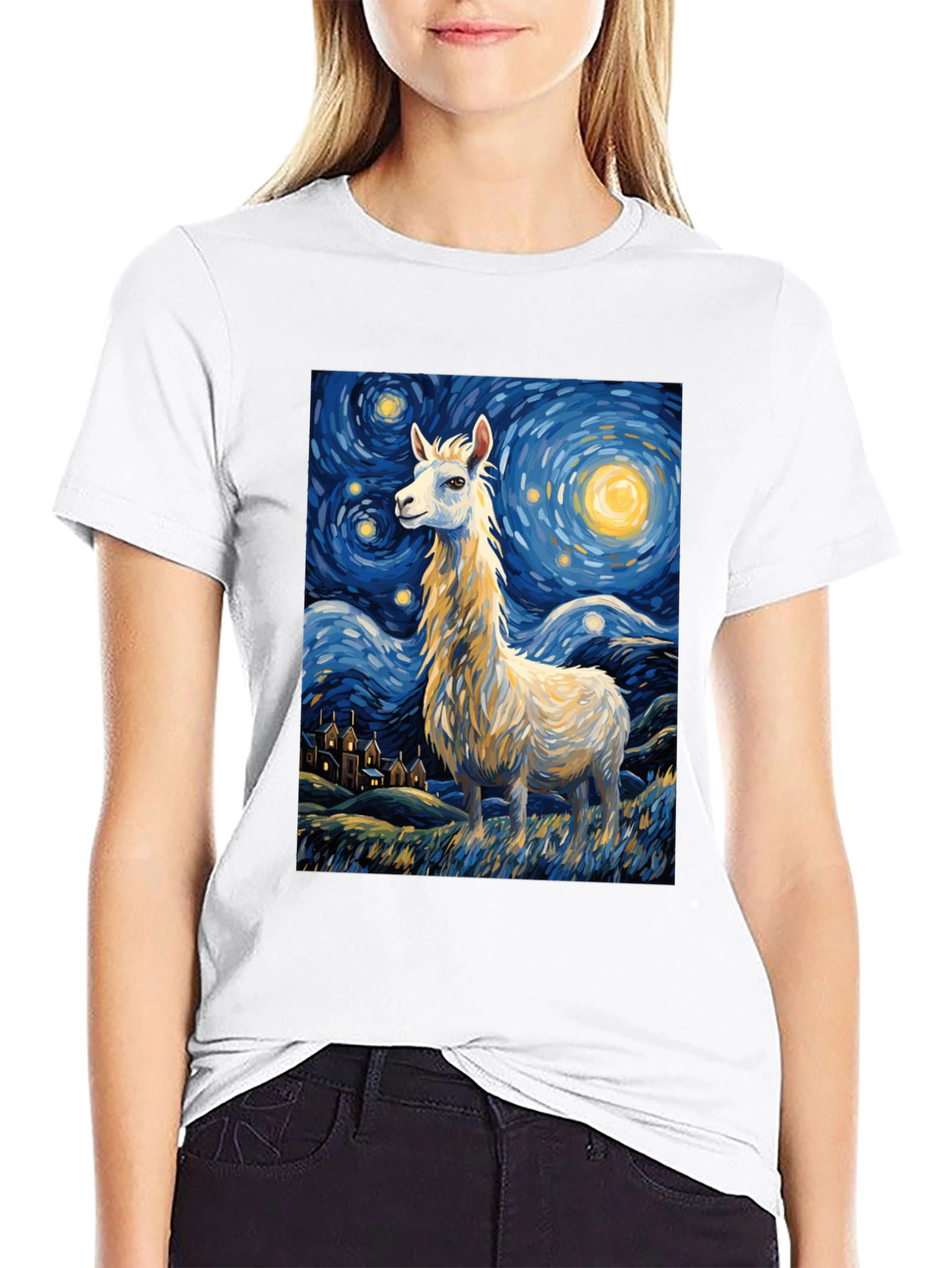 Starry Night Llama Tee - Artistic Comfort