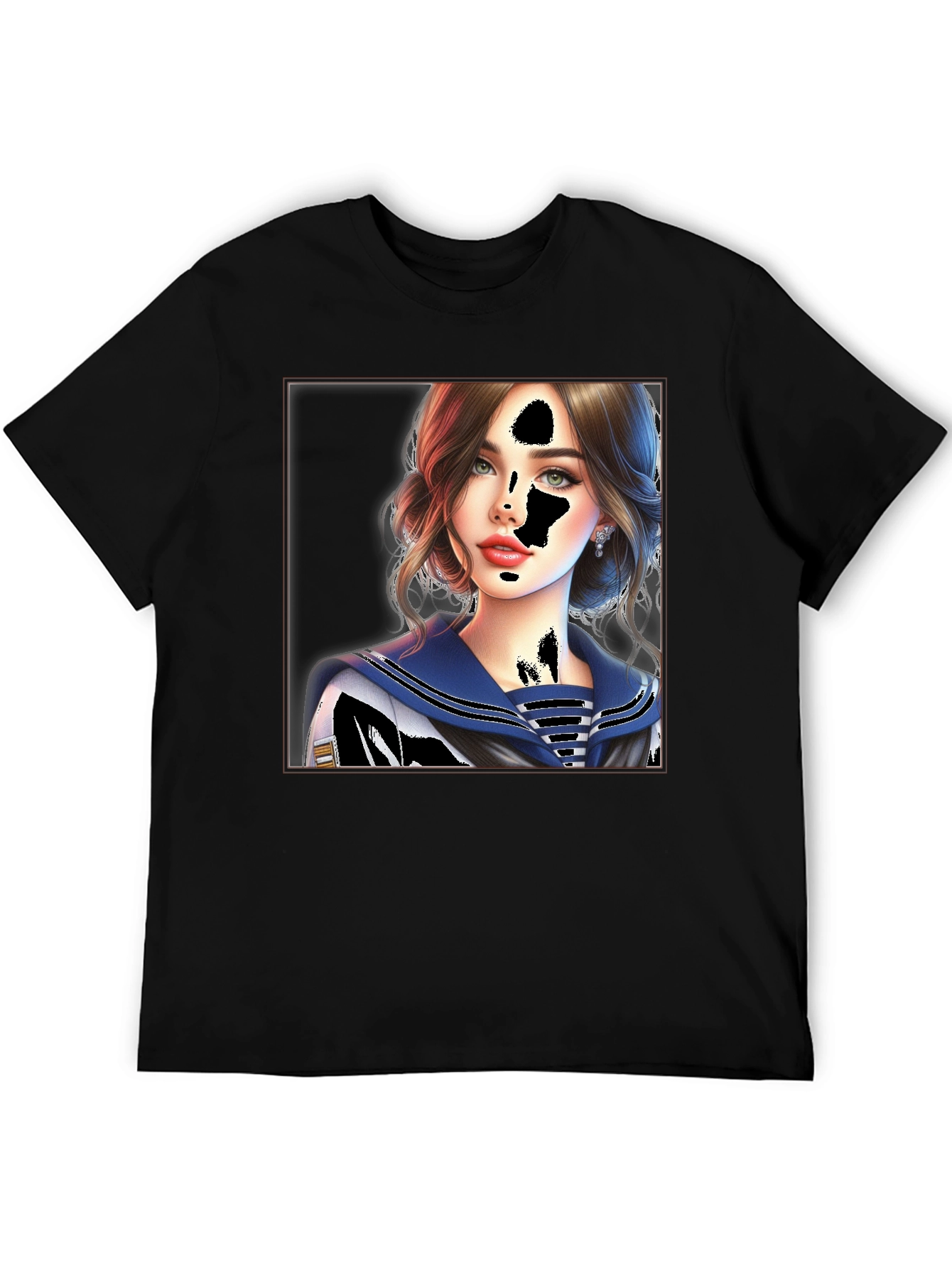 Sailor Girl Graphic Print Black T-Shirt
