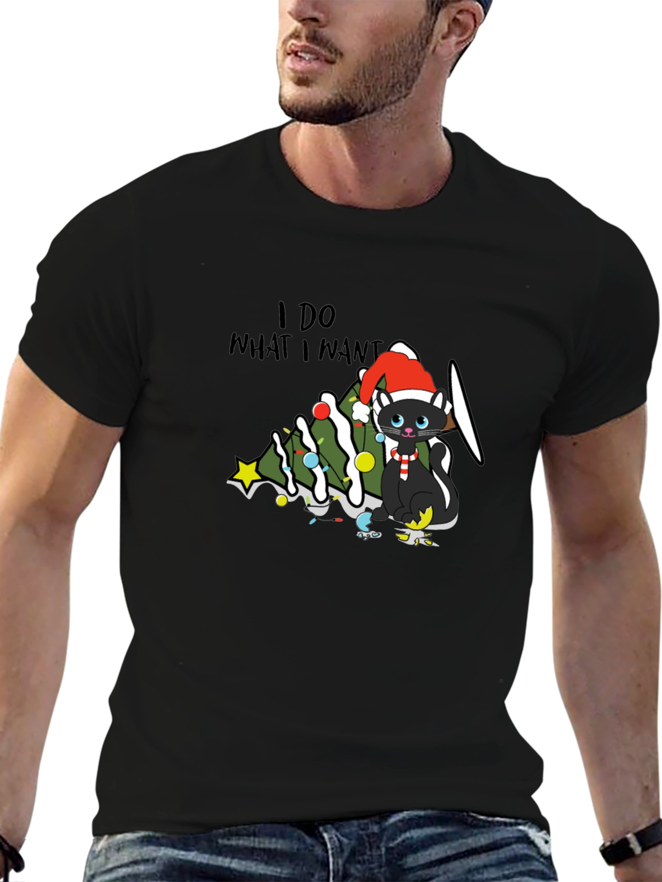 I Do What I Want Christmas Cat T-Shirt