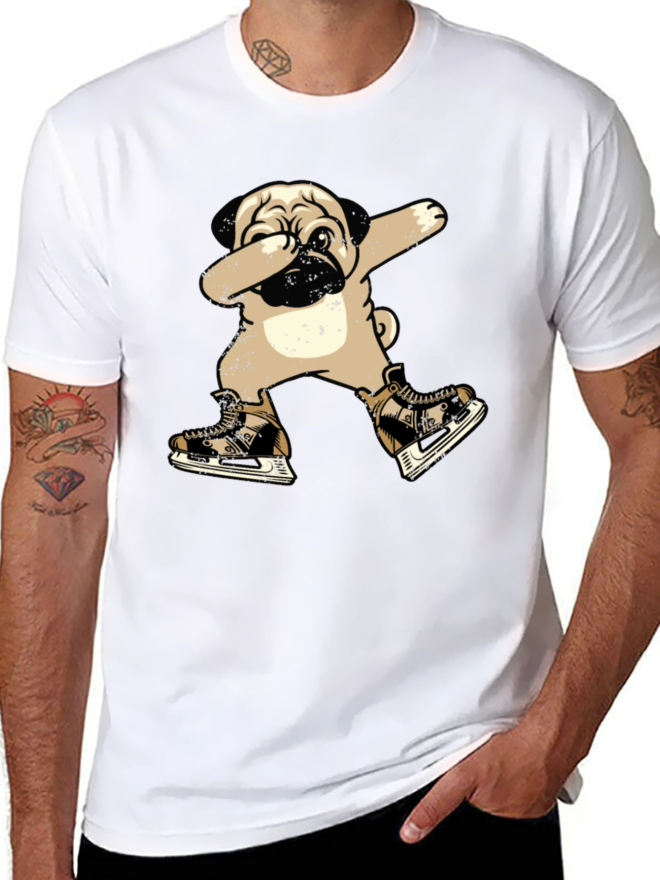 Pug Dabbing in Skates T-Shirt - Unique Graphic Tee