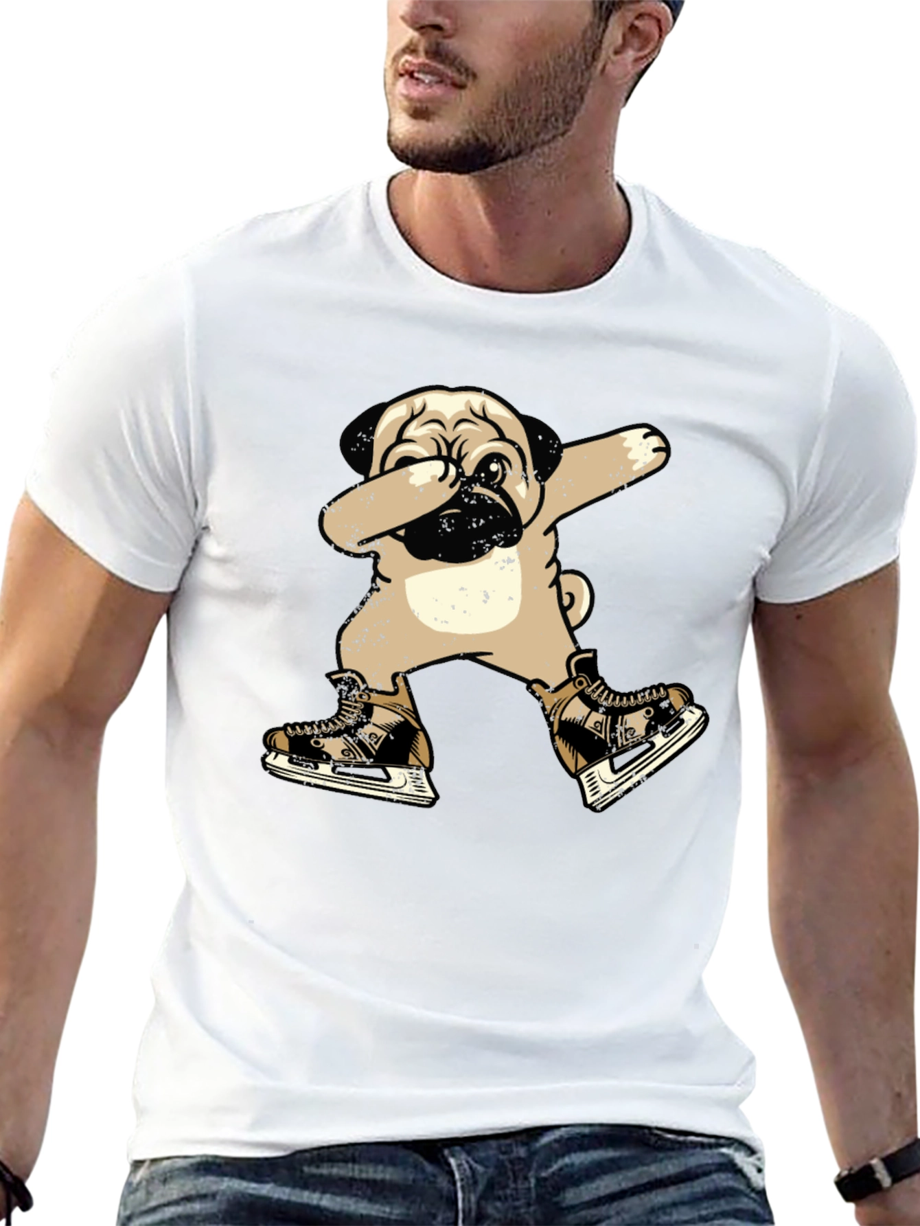 Pug Dabbing in Skates T-Shirt - Unique Graphic Tee