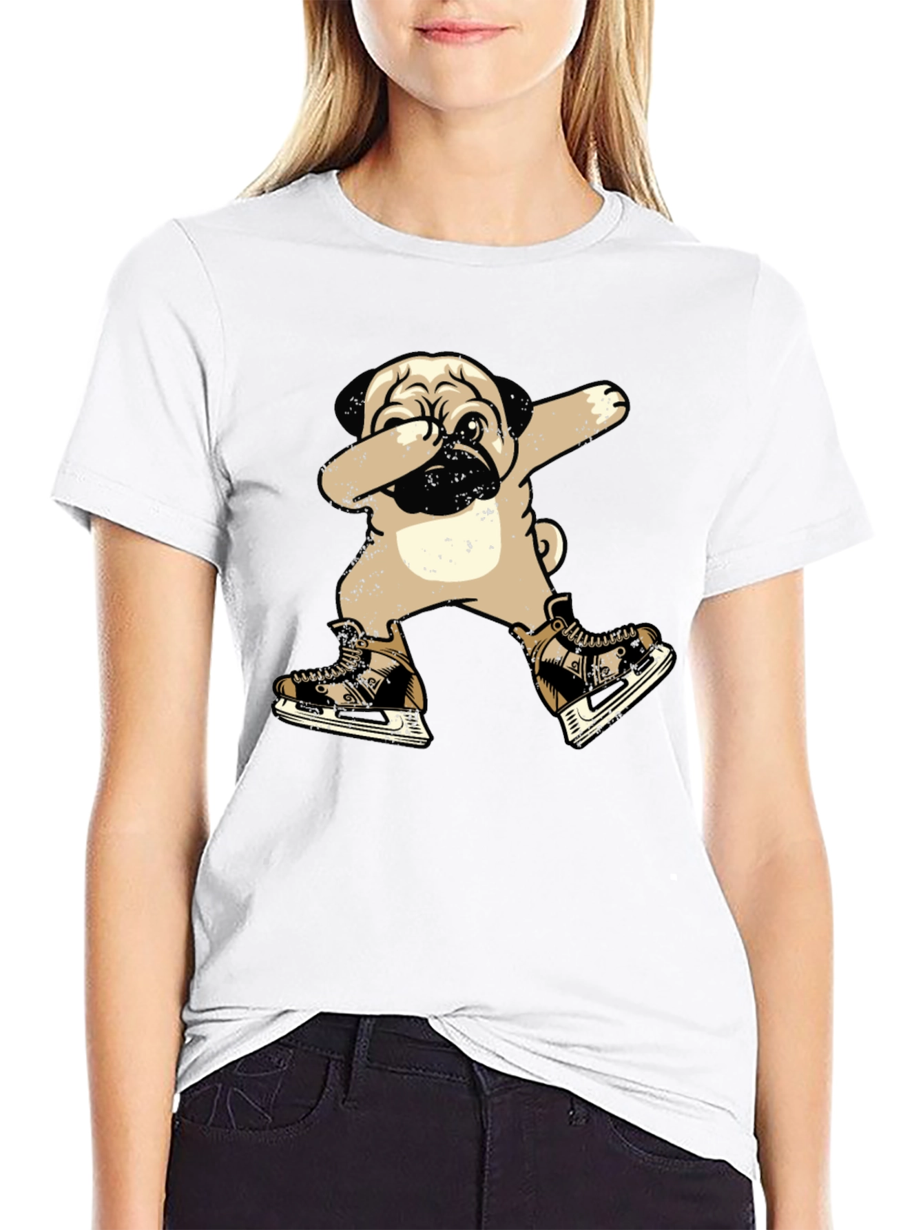 Pug Dabbing in Skates T-Shirt - Unique Graphic Tee