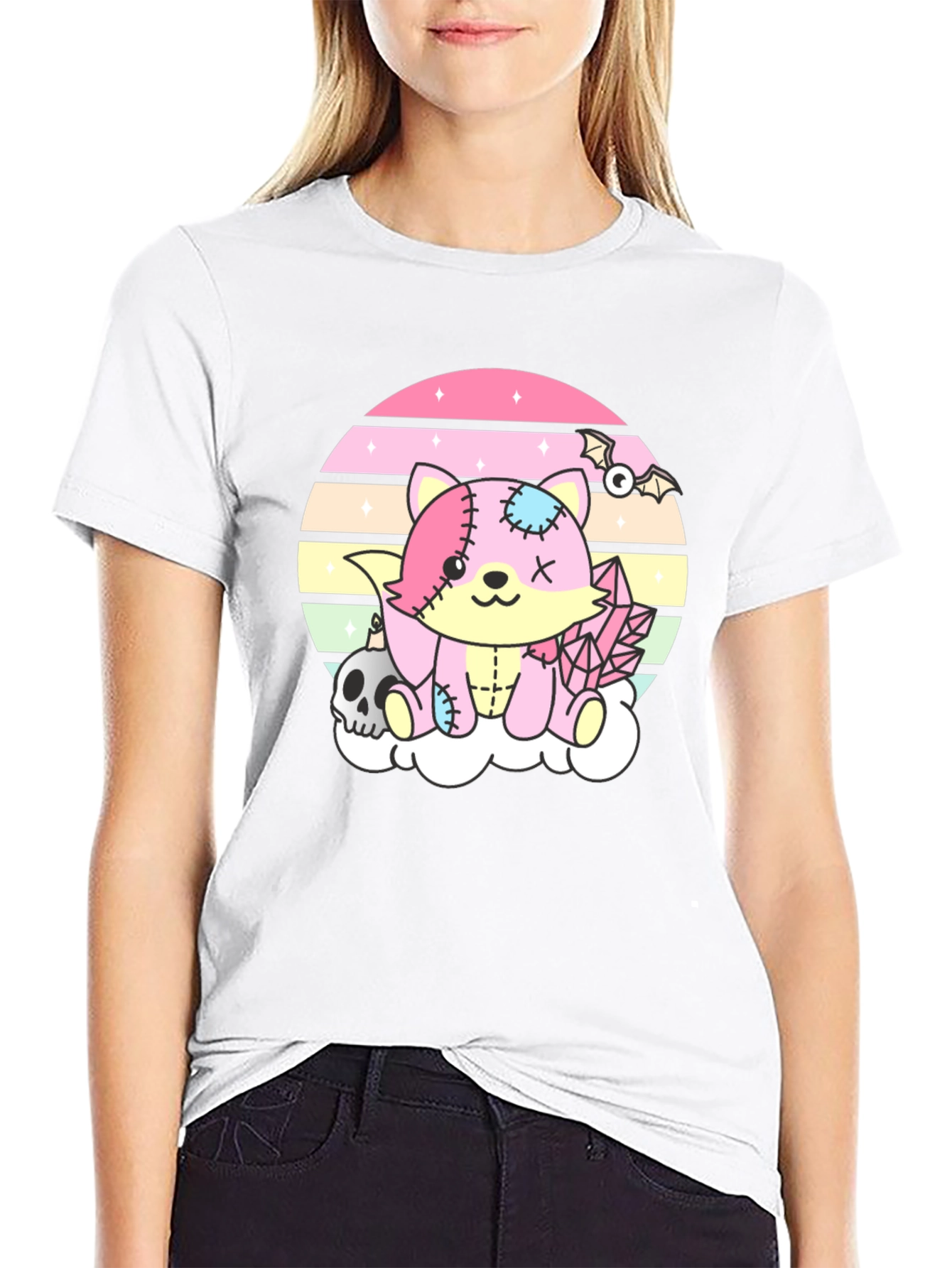 Kawaii Goth Fox T-Shirt - Pastel Creepy Cute Style