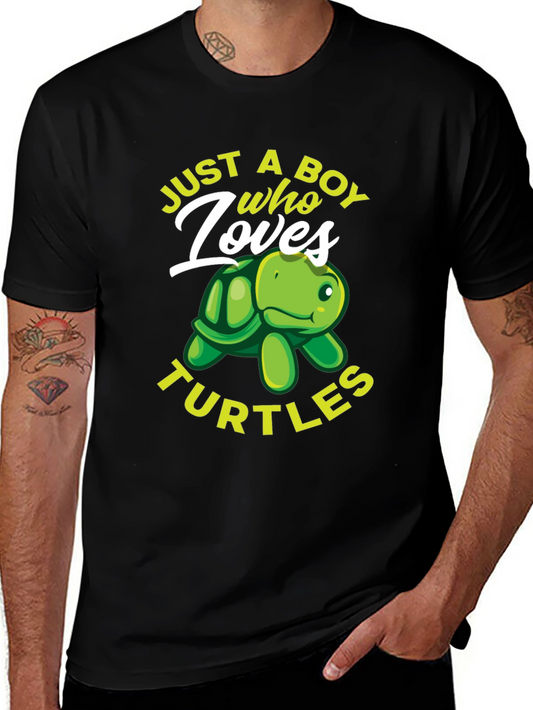 Just A Boy Who Loves Turtles Black T-Shirt