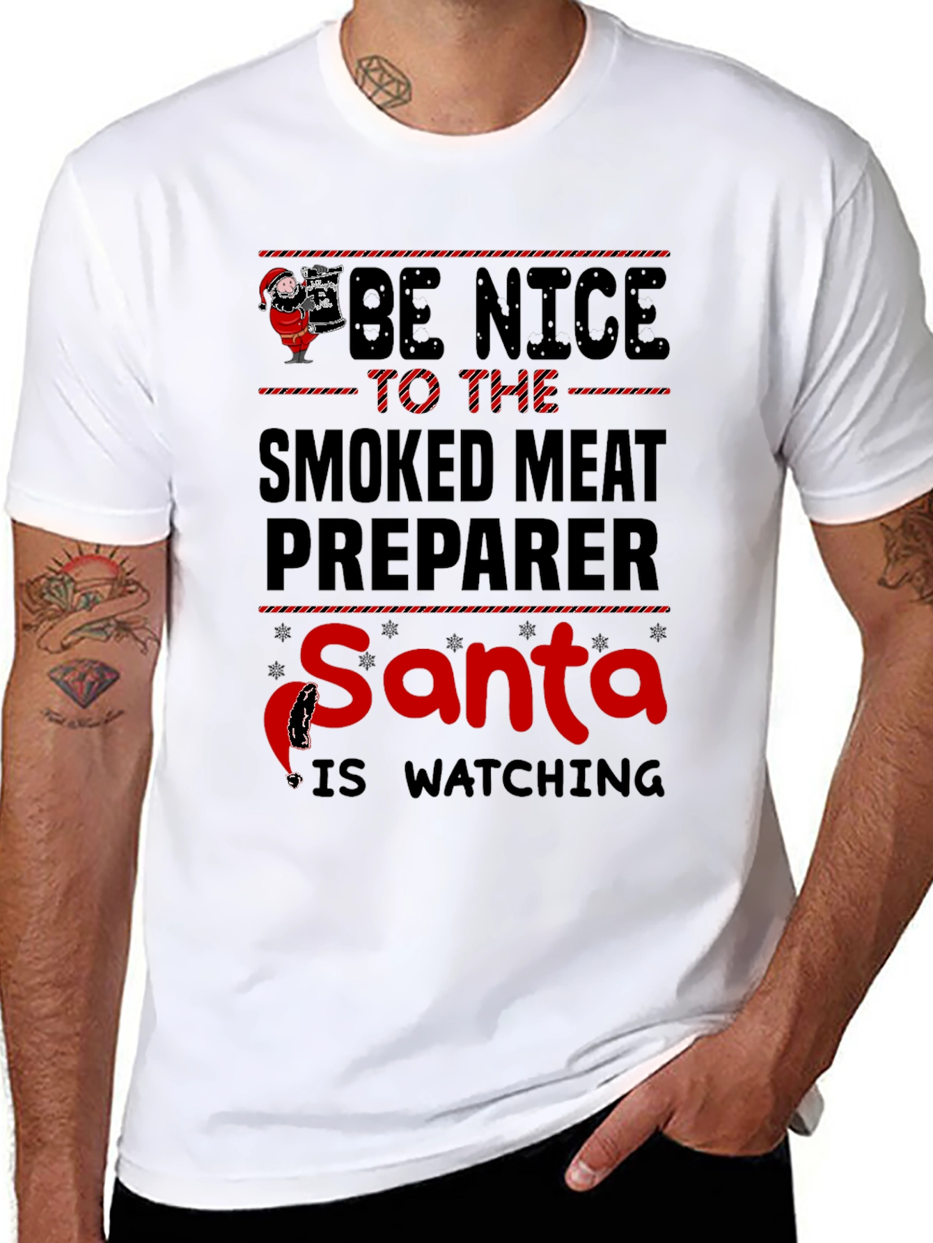 Be Nice to the Smoked Meat Preparer Santa T-Shirt