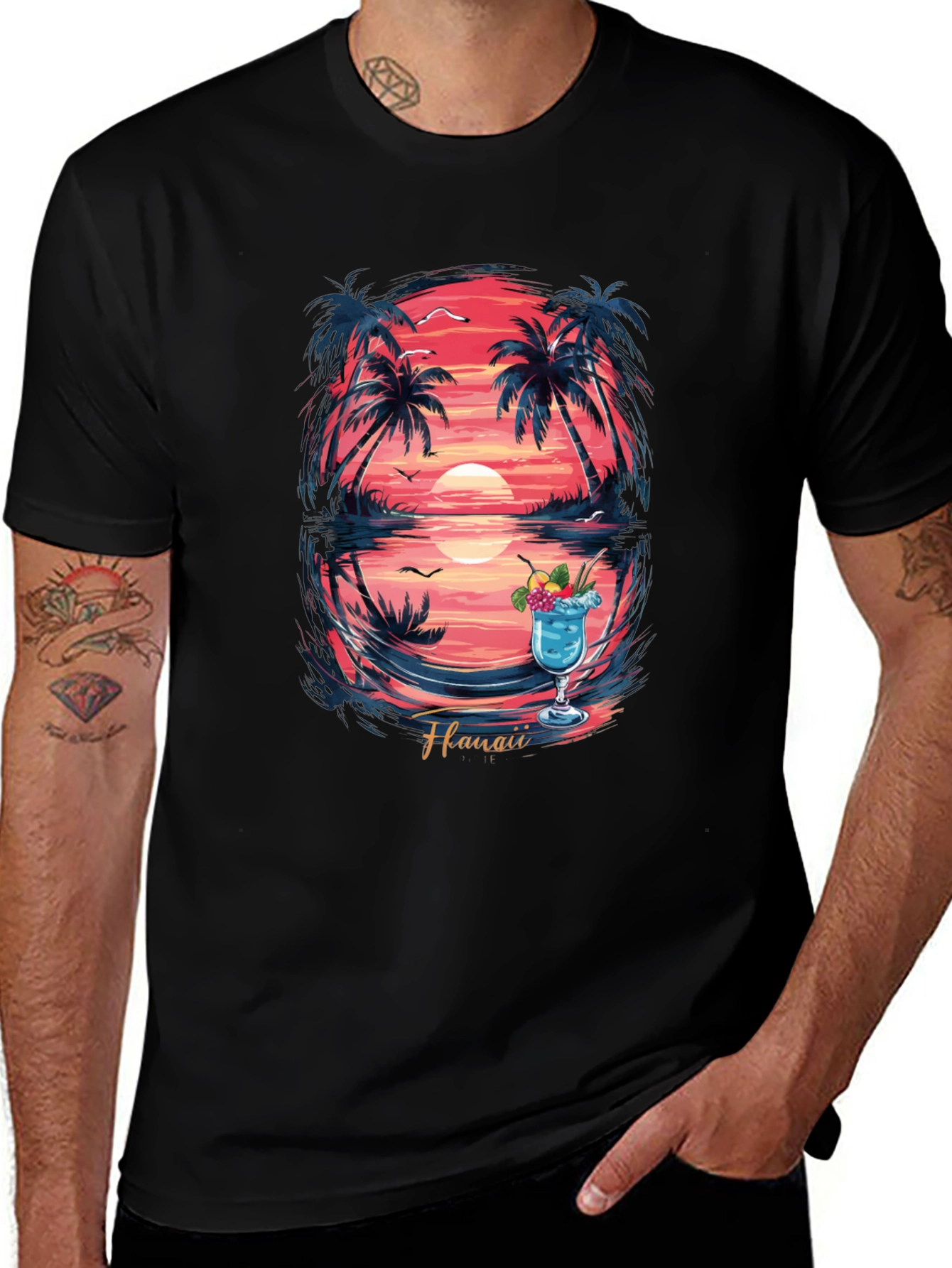 Hawaii Sunset Graphic T-Shirt - Island Vibes