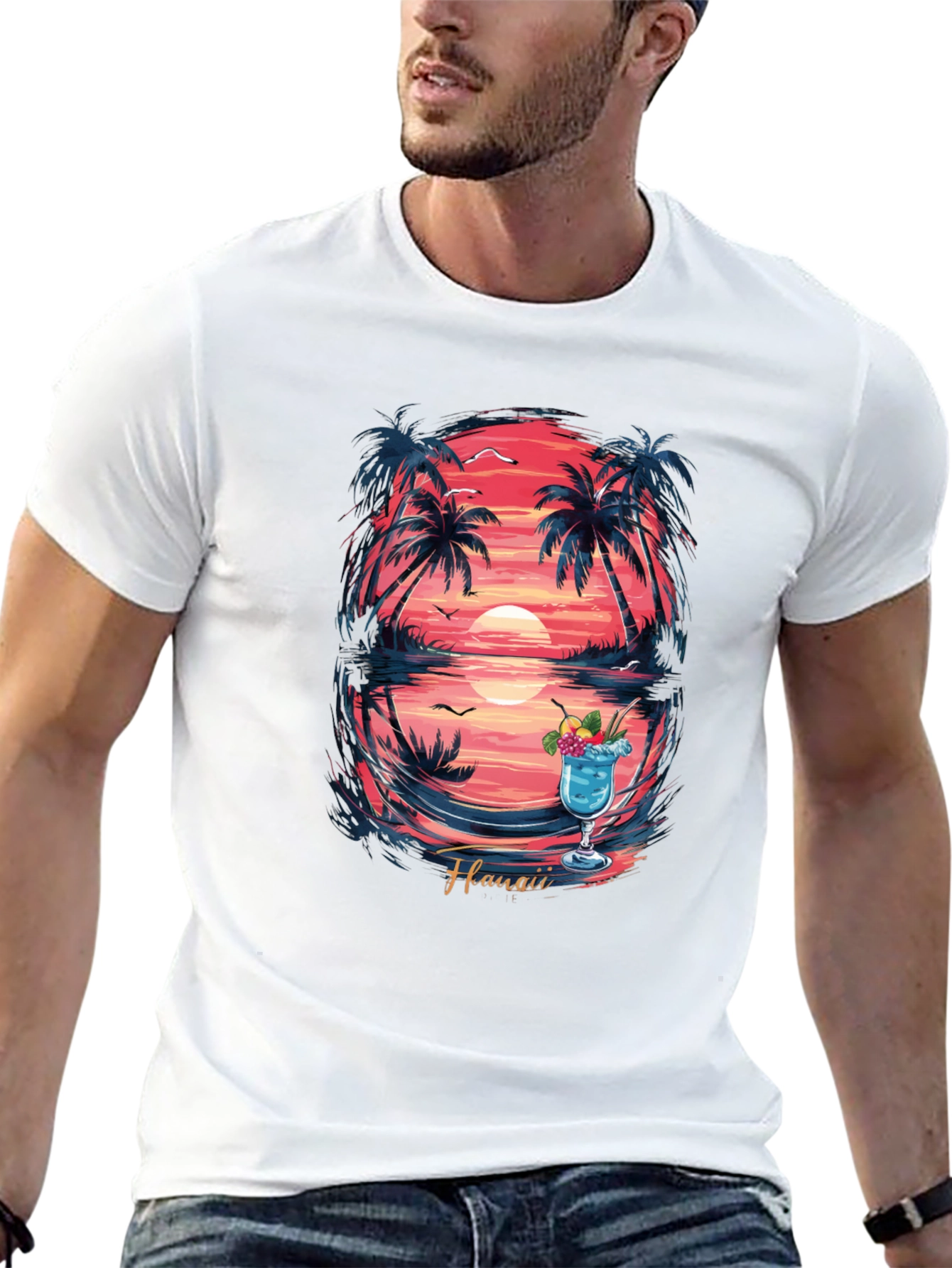 Hawaii Sunset Graphic T-Shirt - Island Vibes