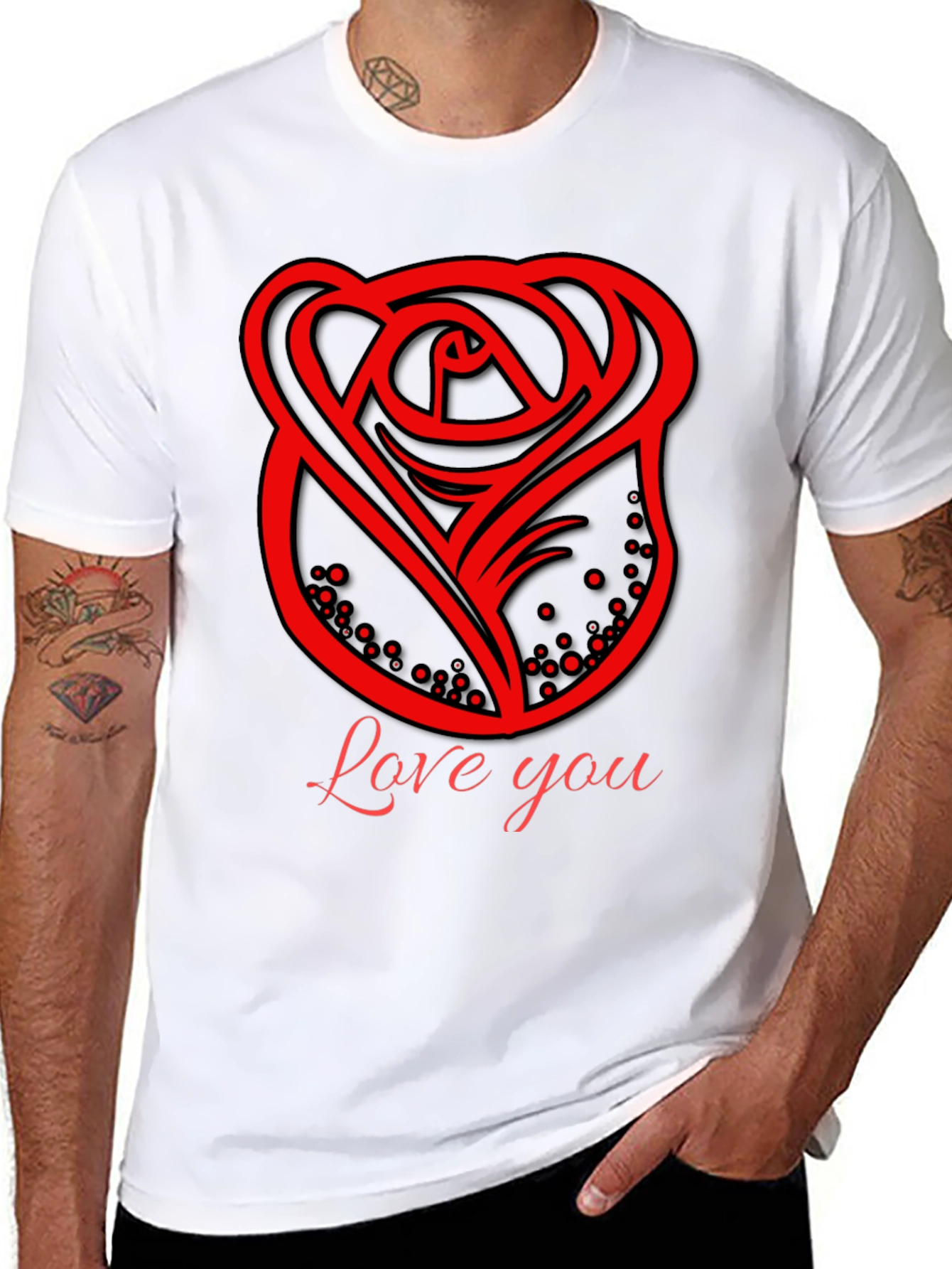 Love You Rose Graphic Black T-Shirt