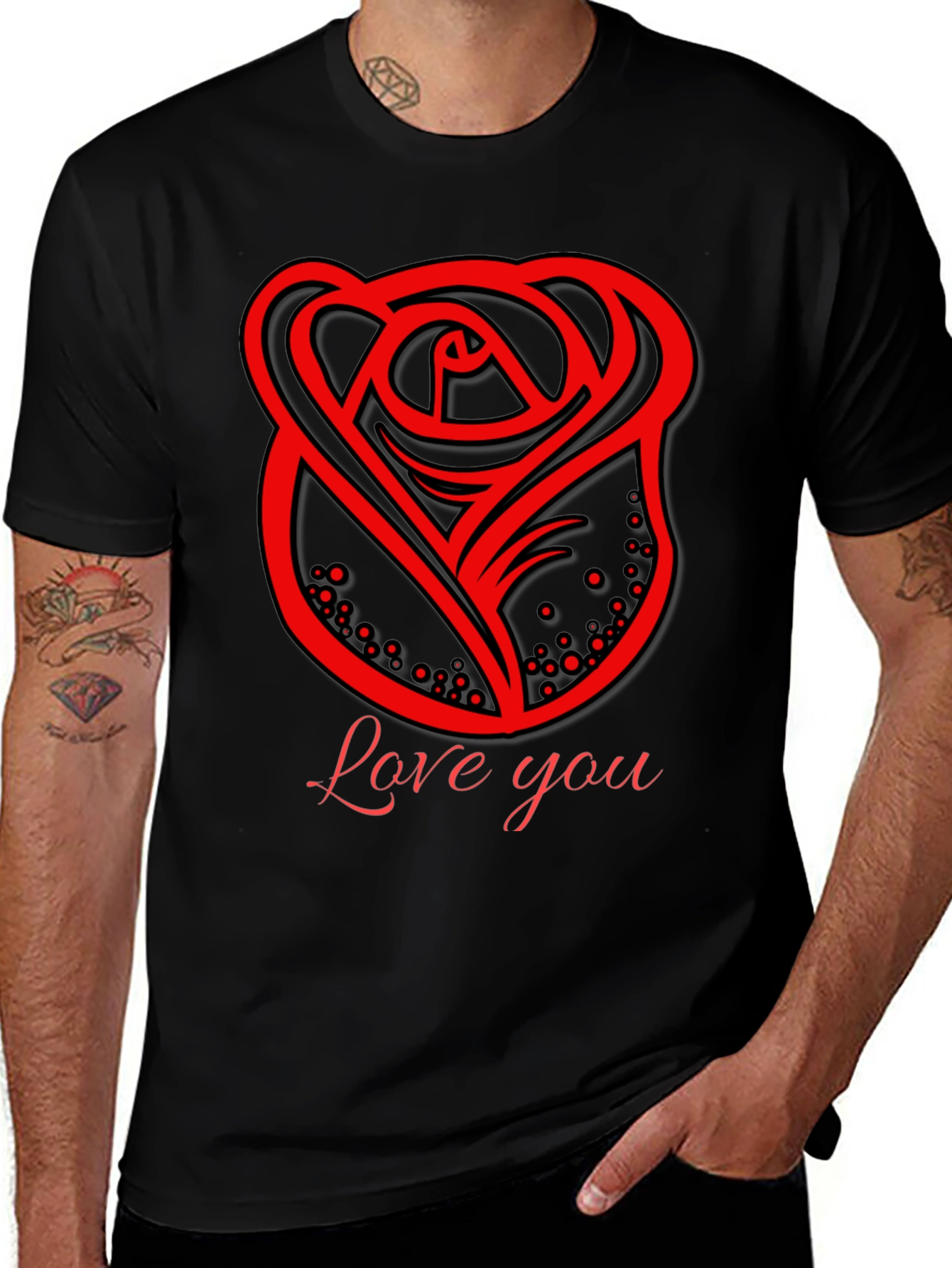 Love You Rose Graphic Black T-Shirt