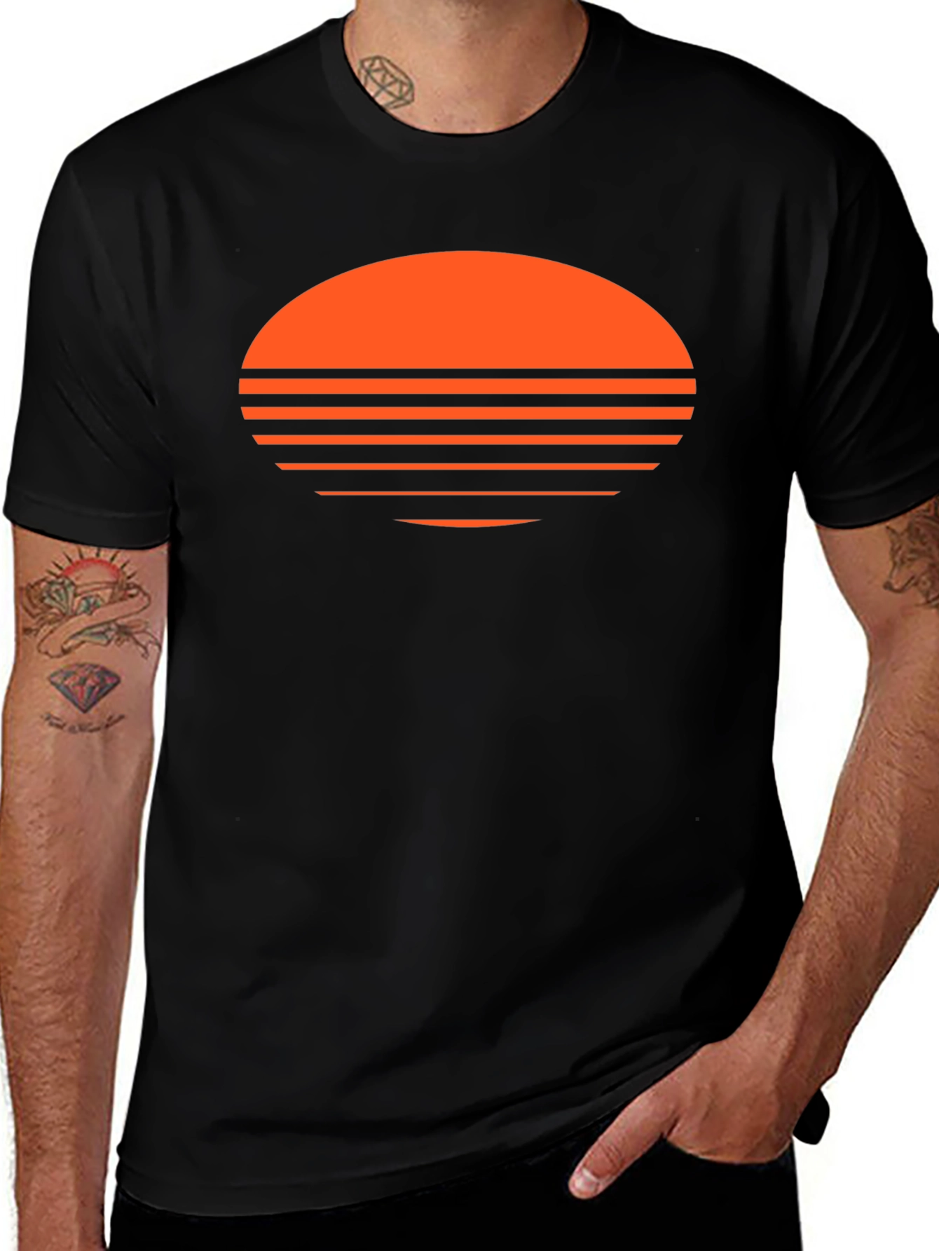 Retro Sunset Graphic Tee - Soft Black Cotton Blend
