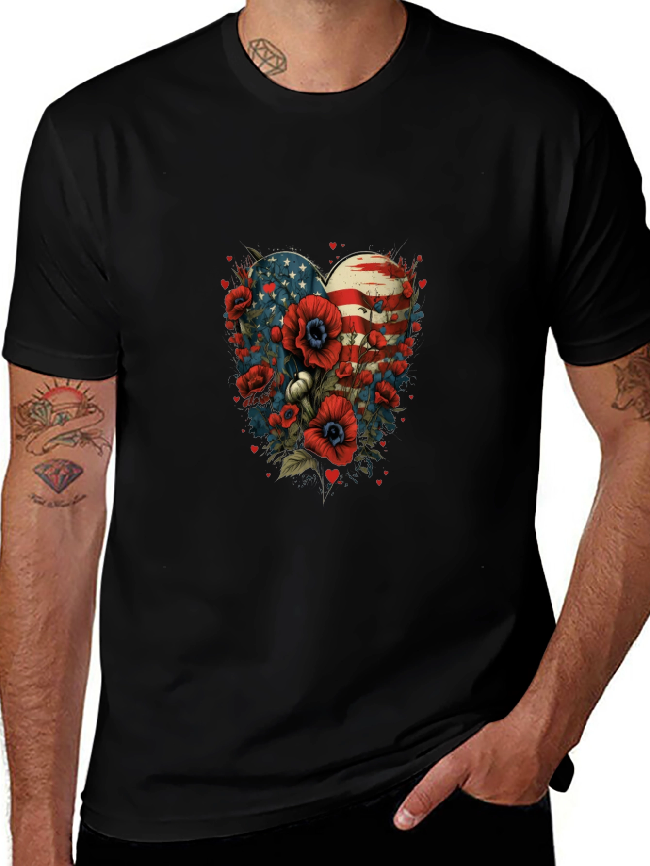 Patriotic Floral Heart T-Shirt