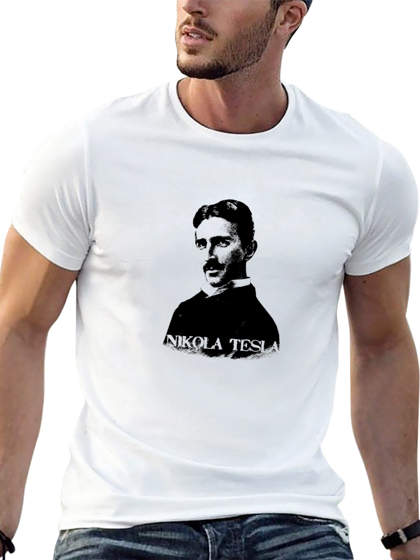 Nikola Tesla Portrait Black T-Shirt