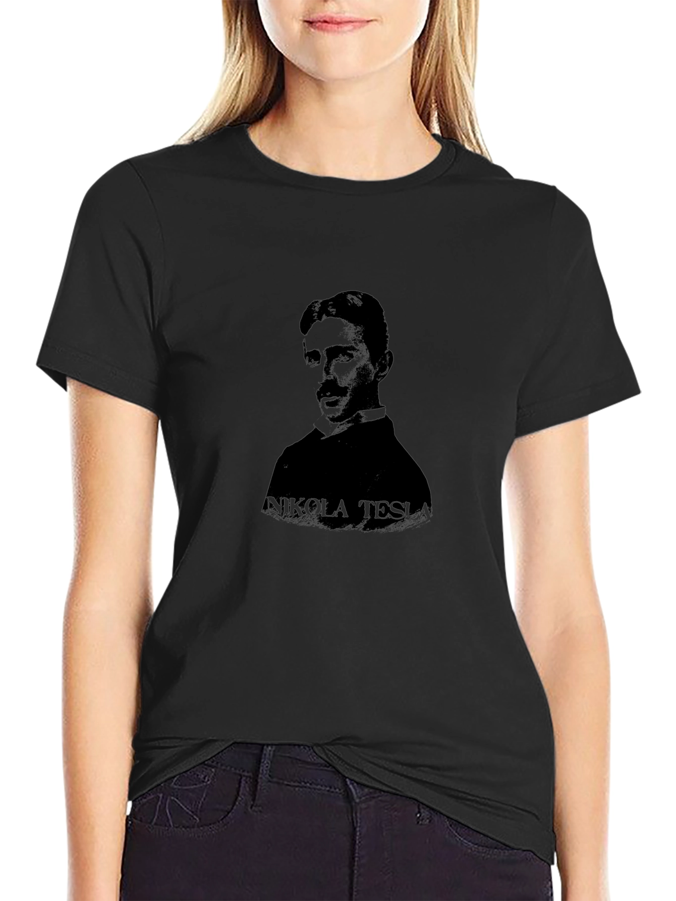 Nikola Tesla Portrait Black T-Shirt