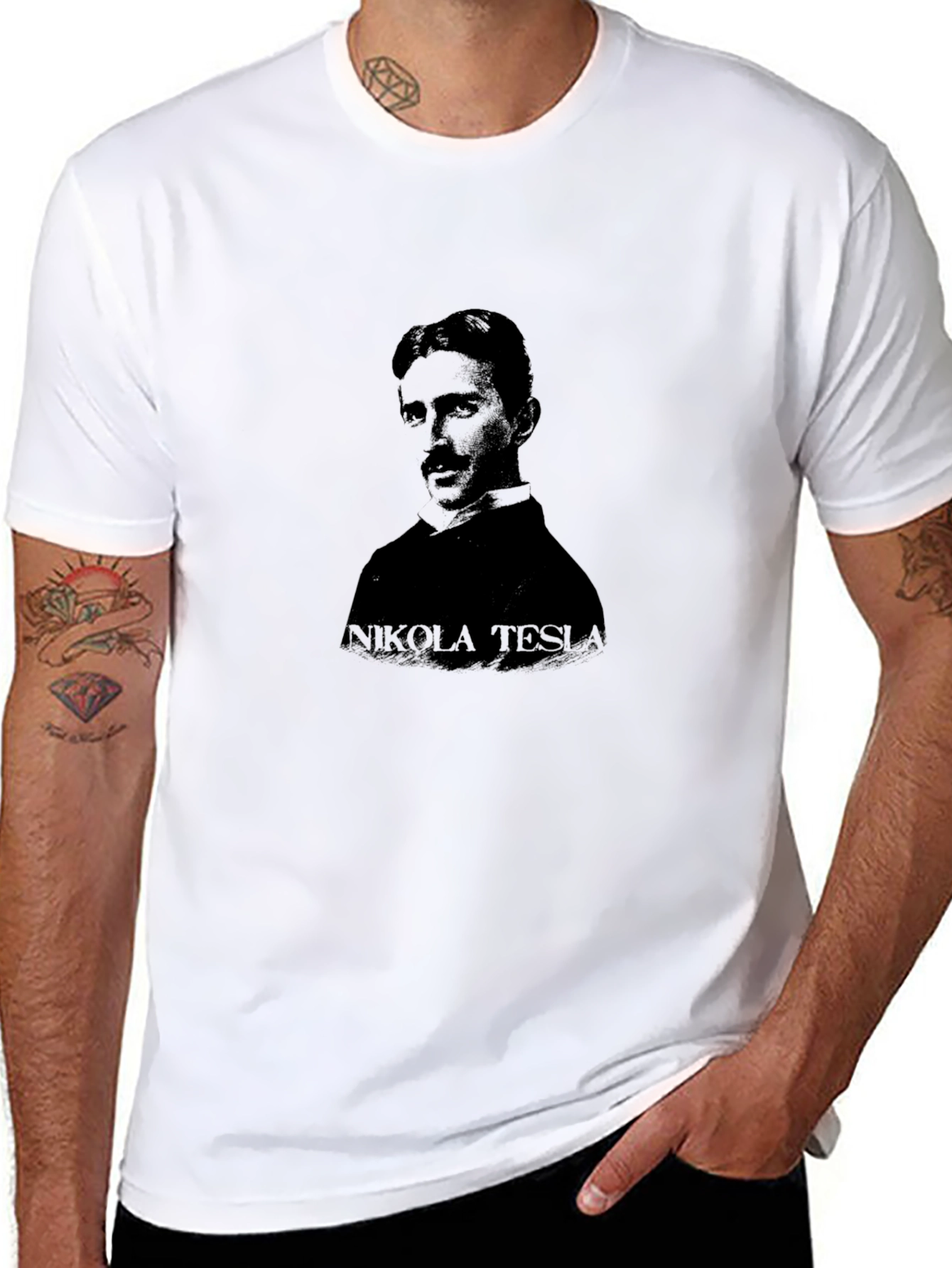 Nikola Tesla Portrait Black T-Shirt