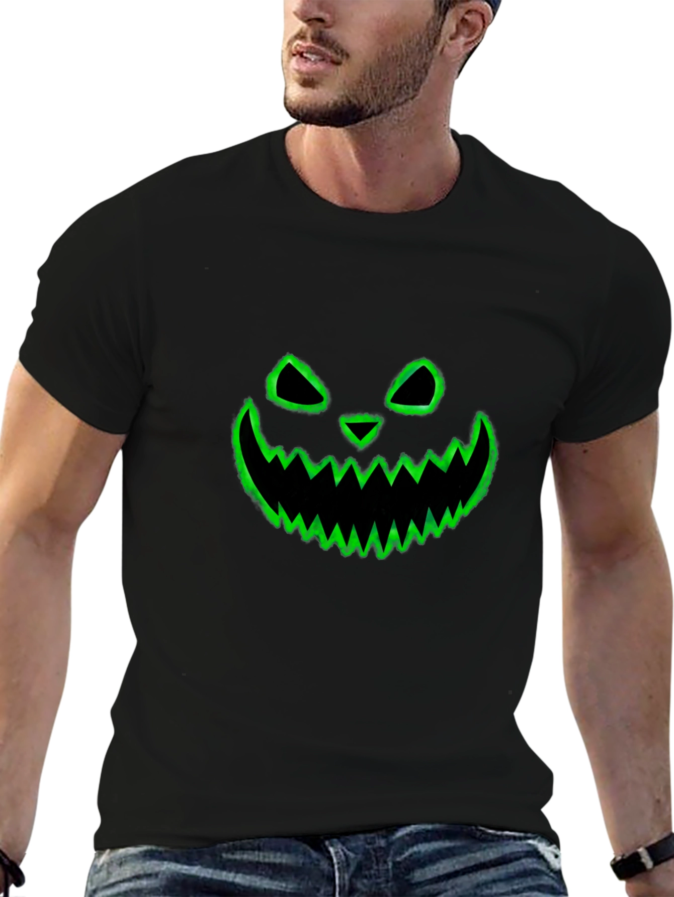 Spooky Pumpkin Face Graphic Tee - Black