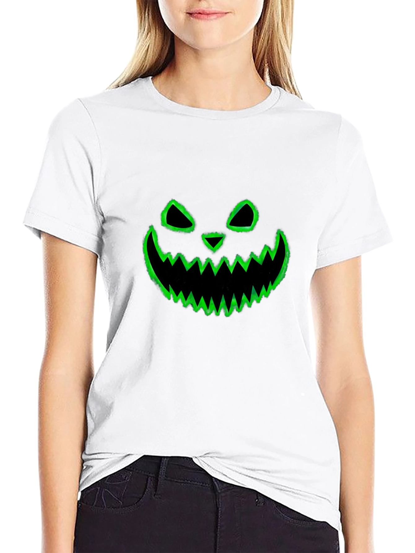 Spooky Pumpkin Face Graphic Tee - Black