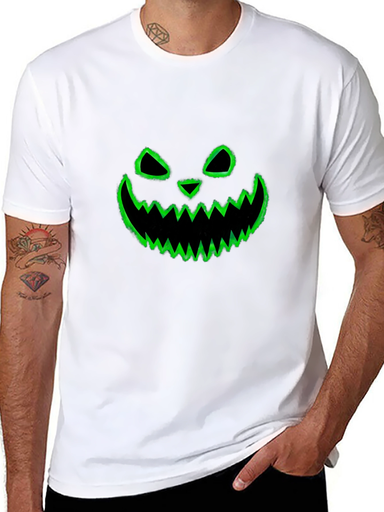 Spooky Pumpkin Face Graphic Tee - Black