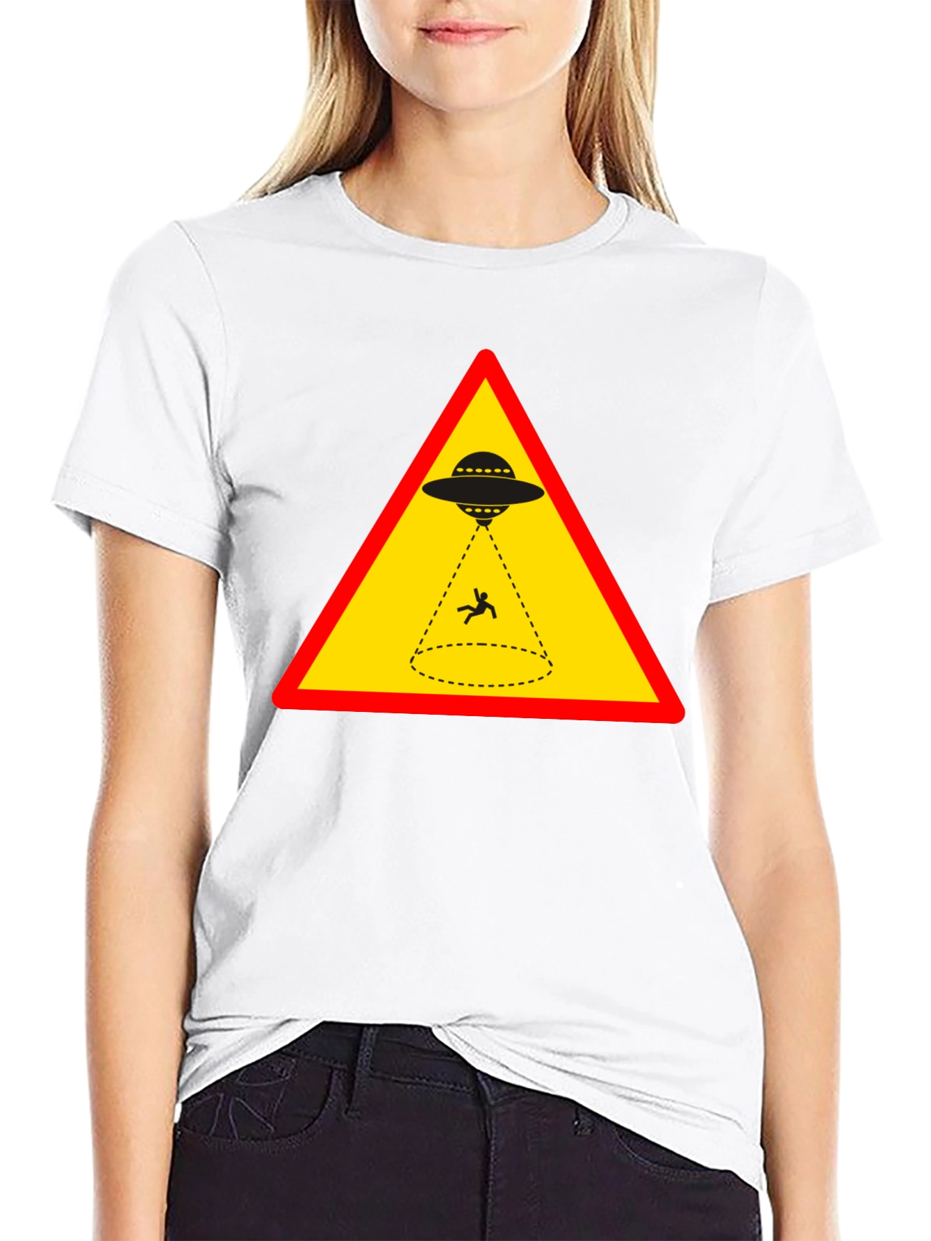 Alien Abduction T-Shirt - Warning Sign Graphic