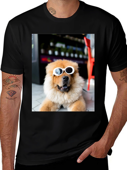 Dog with Sunglasses Graphic Tee - Black Cotton Casual T-Shirt