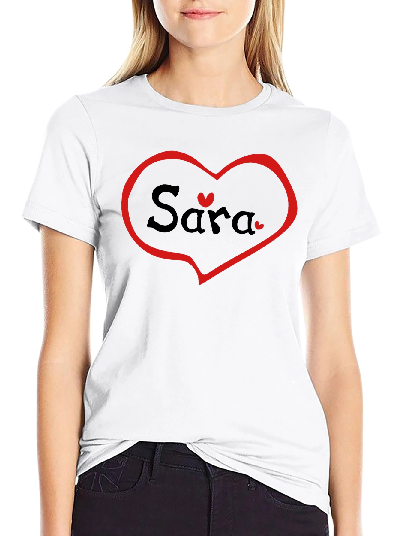 Personalized Sara Heart T-Shirt - Black