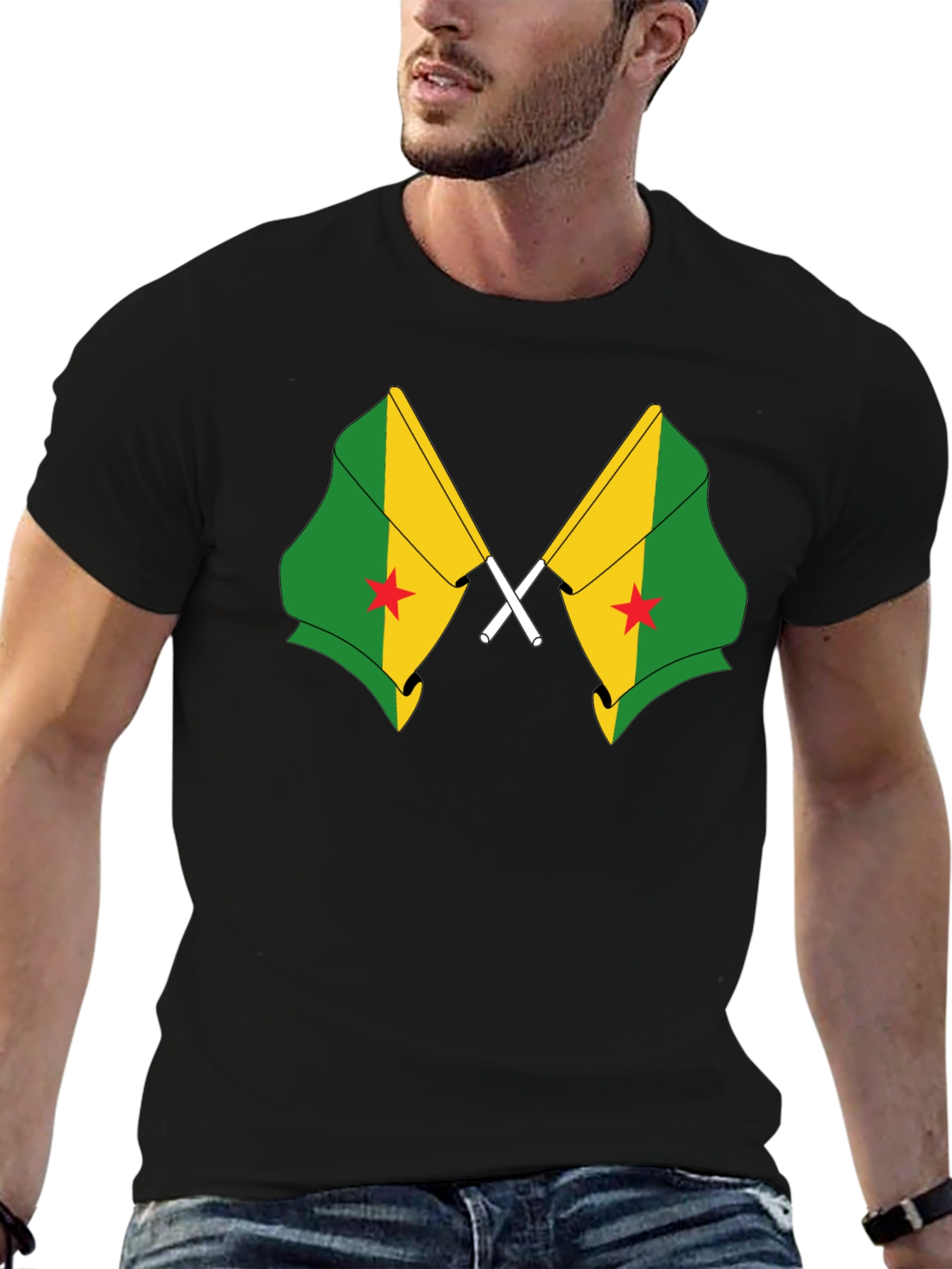 Grenada Flag Graphic Tee - Black Cotton T-Shirt